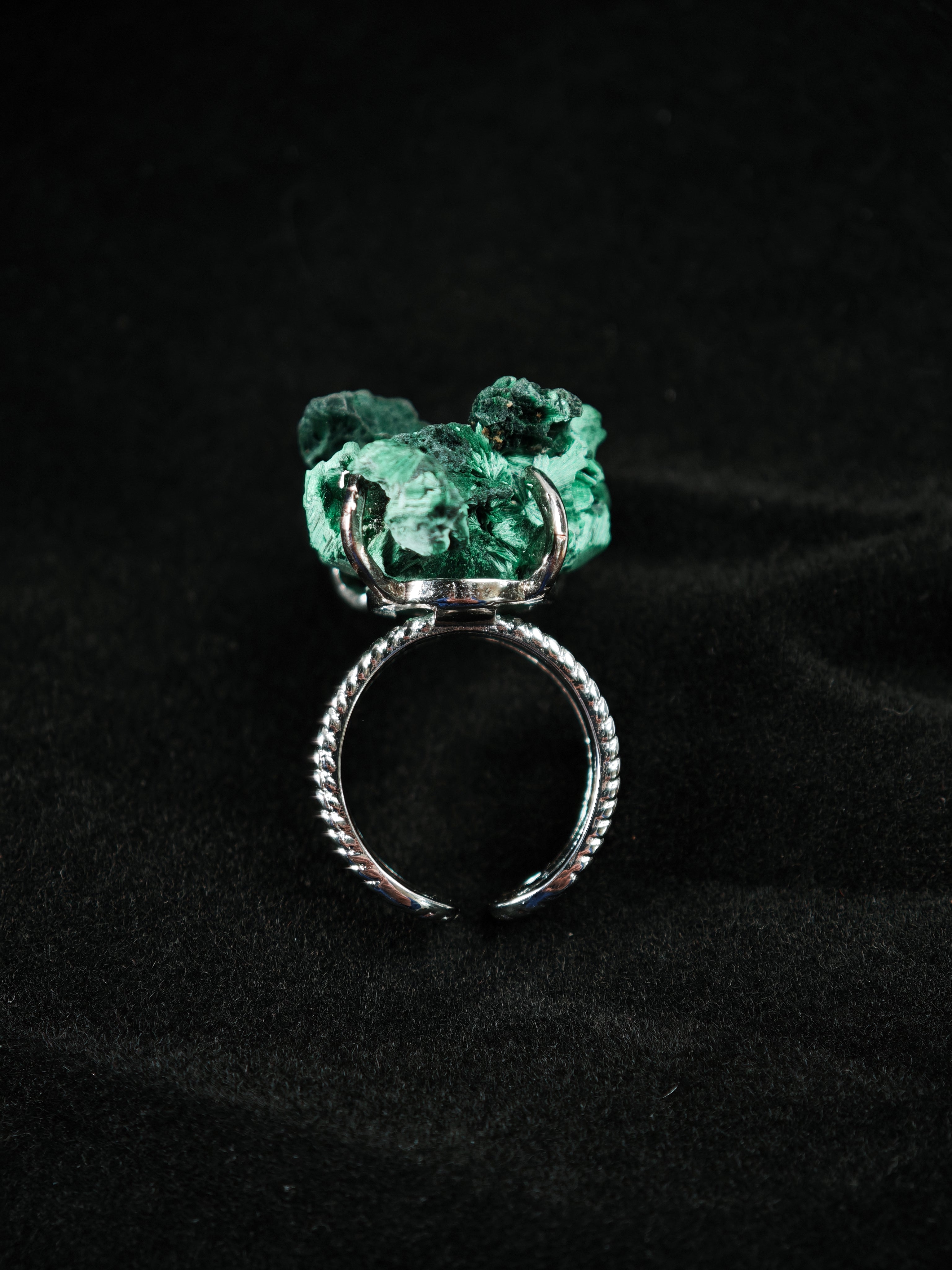 Malachite Adjustable Ring - Natural Mineral - Solo Collection - 001