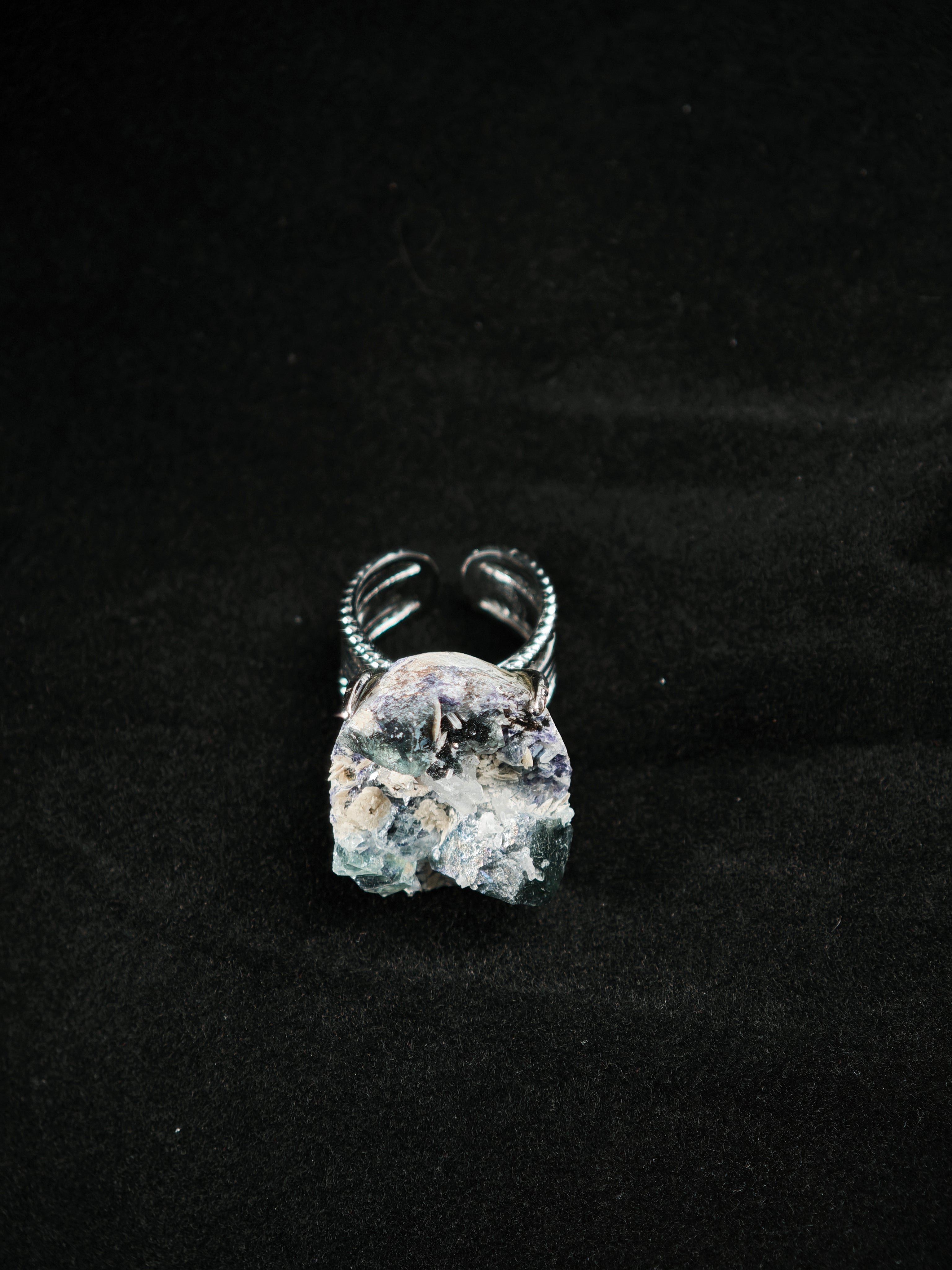 Phantom Fluorite Adjustable Ring - Natural Mineral - Solo Collection -004