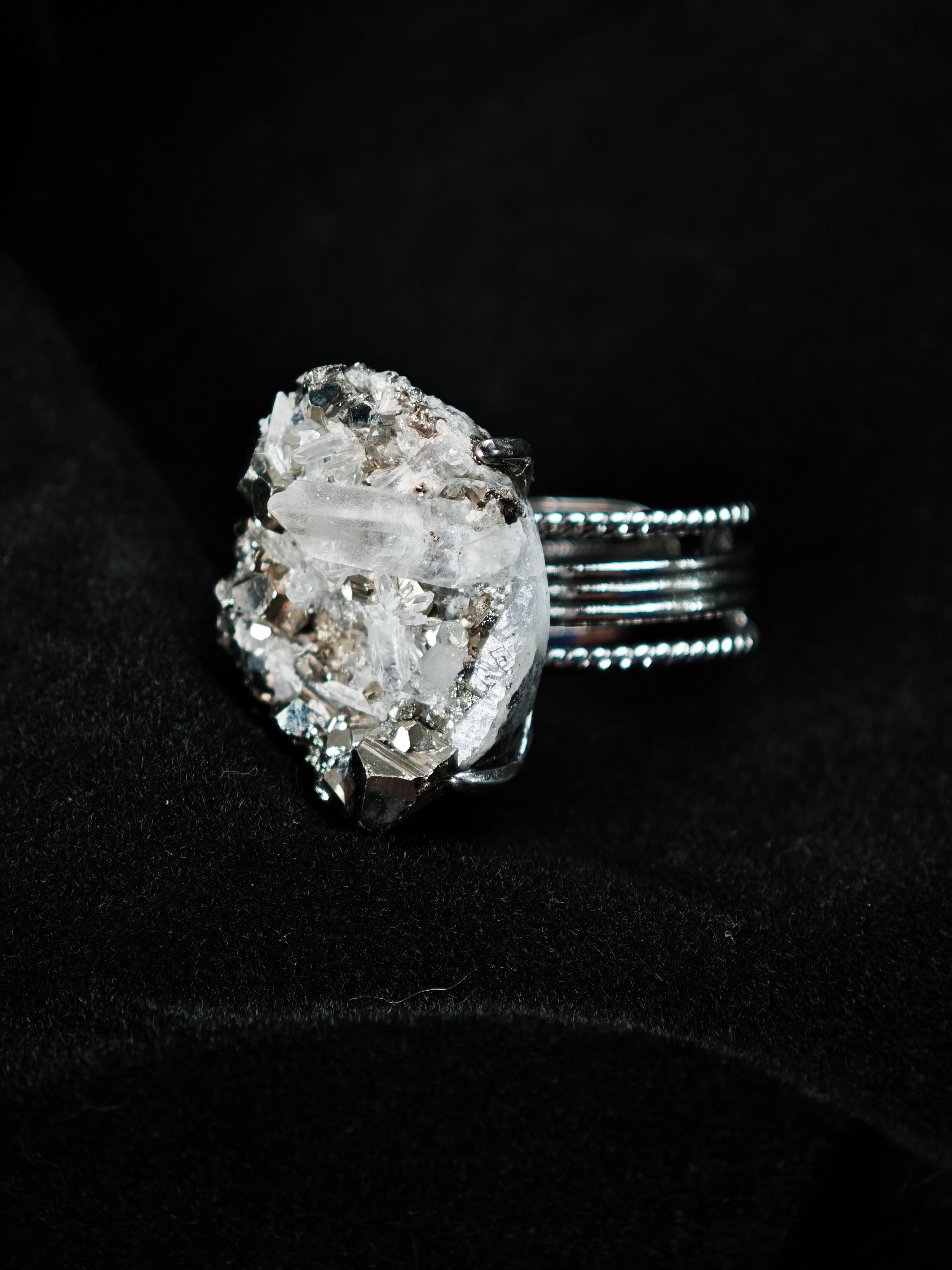 Chalcopyrite&Quartz Adjustable Ring - Natural Mineral - Solo Collection -005