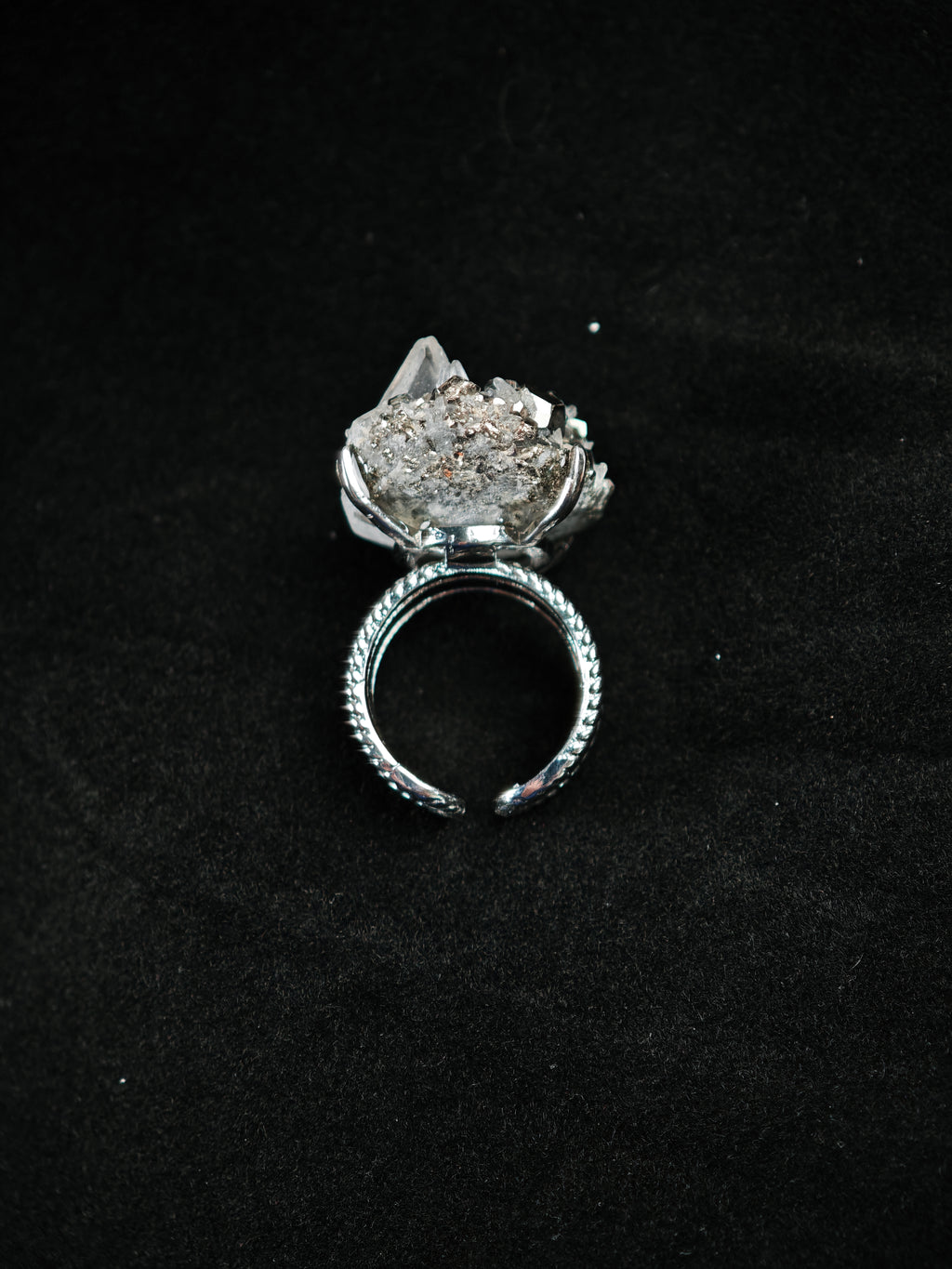 Chalcopyrite&Quartz Adjustable Ring - Natural Mineral - Solo Collection -005