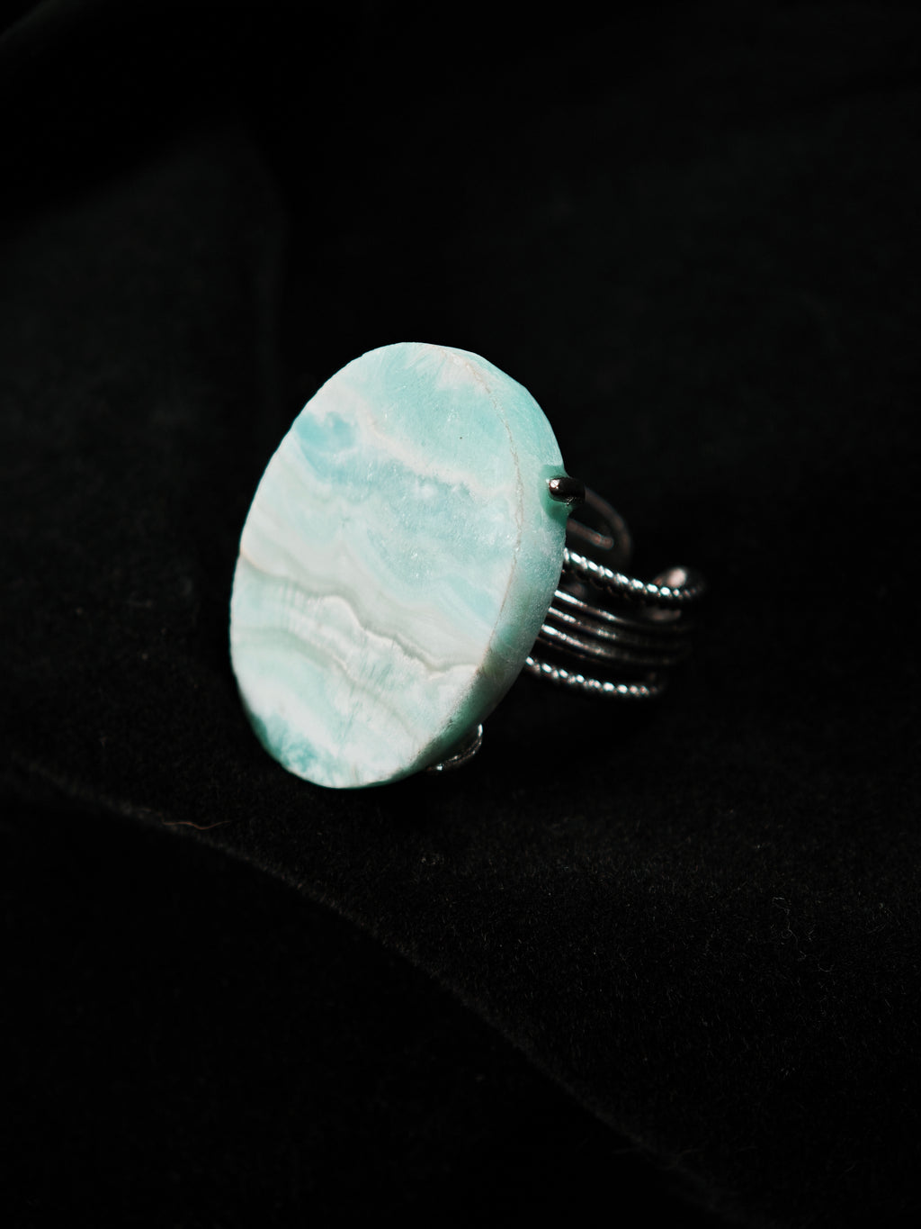 Larimar Adjustable Ring - Natural Mineral - Solo Collection -007