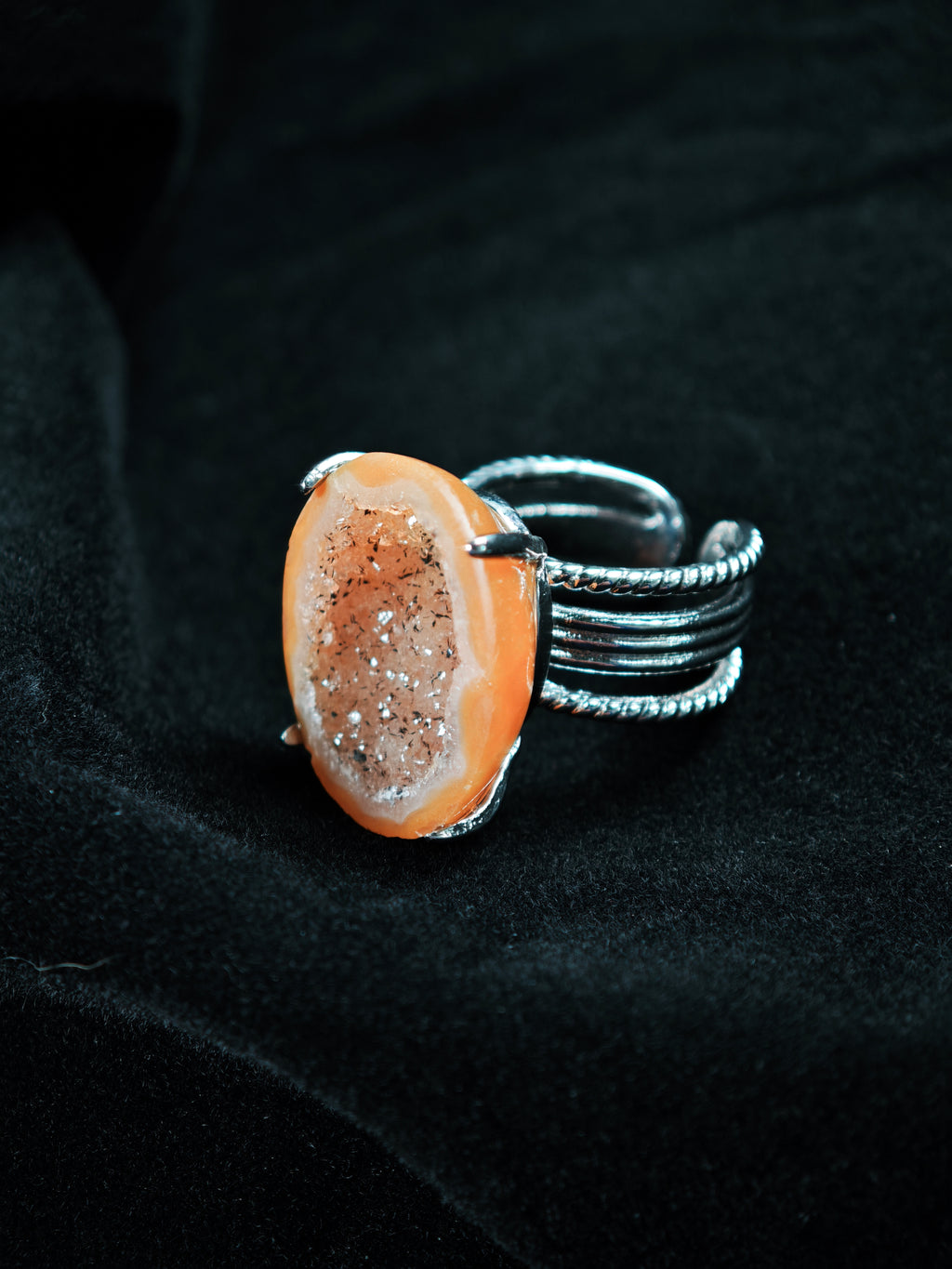 geode Adjustable Ring - Natural Mineral - Solo Collection -010