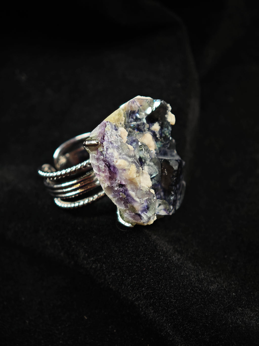 Phantom Fluorite Adjustable Ring - Natural Mineral - Solo Collection -012