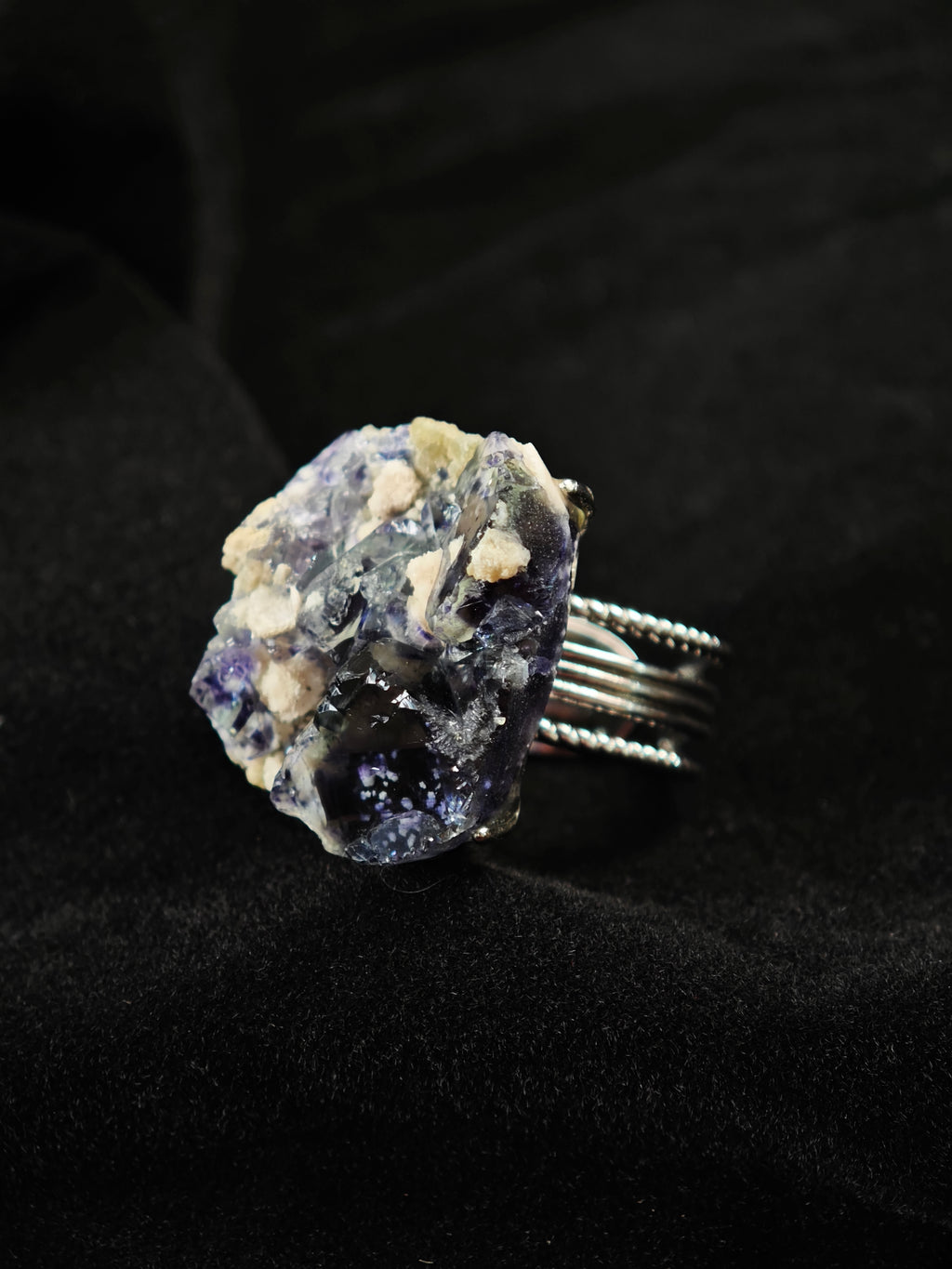 Phantom Fluorite Adjustable Ring - Natural Mineral - Solo Collection -012