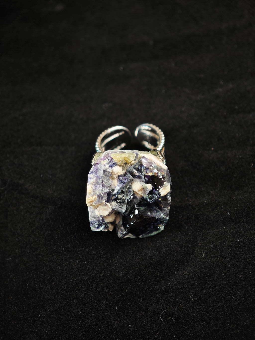 Phantom Fluorite Adjustable Ring - Natural Mineral - Solo Collection -012