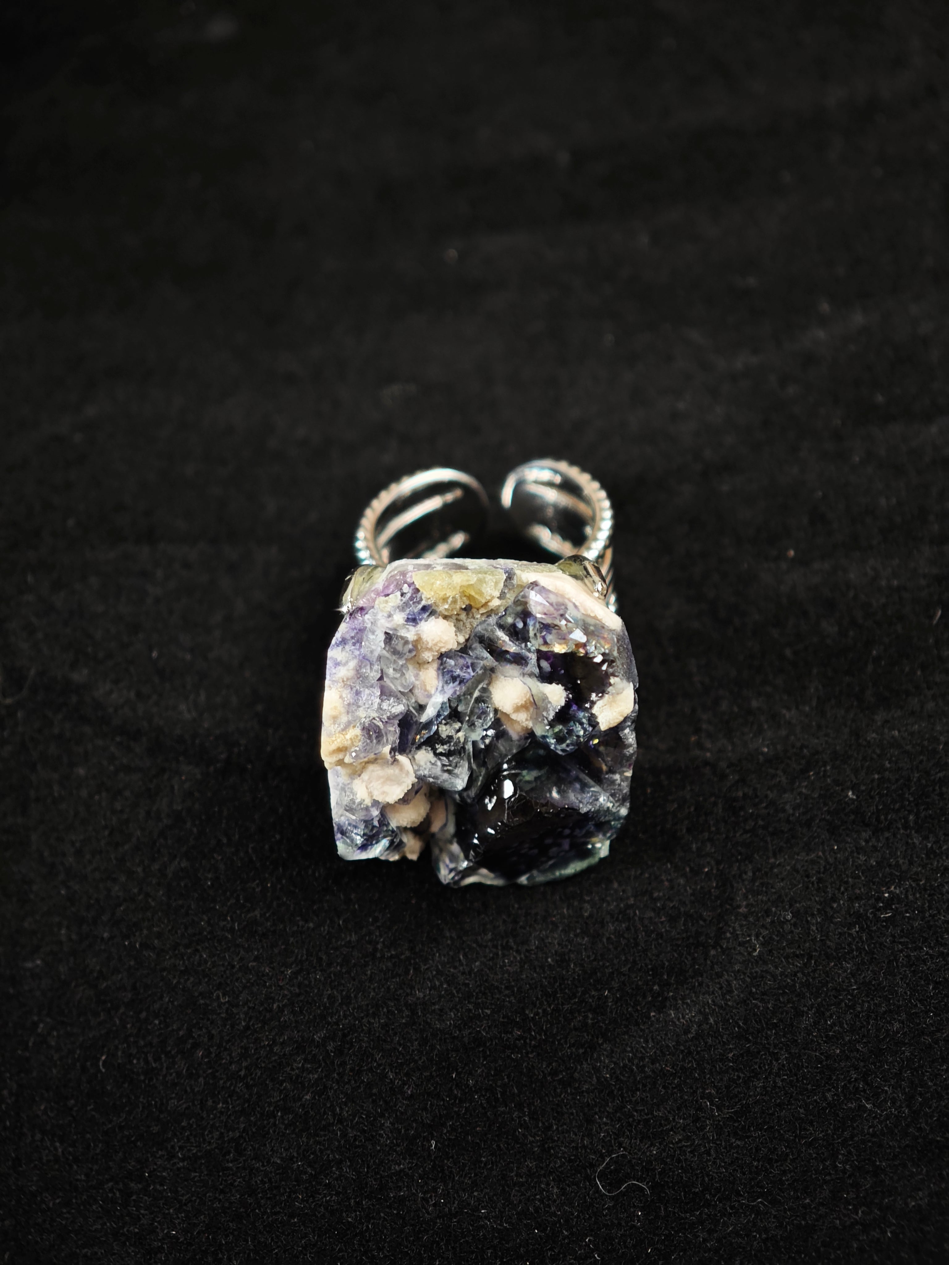 Phantom Fluorite Adjustable Ring - Natural Mineral - Solo Collection -012