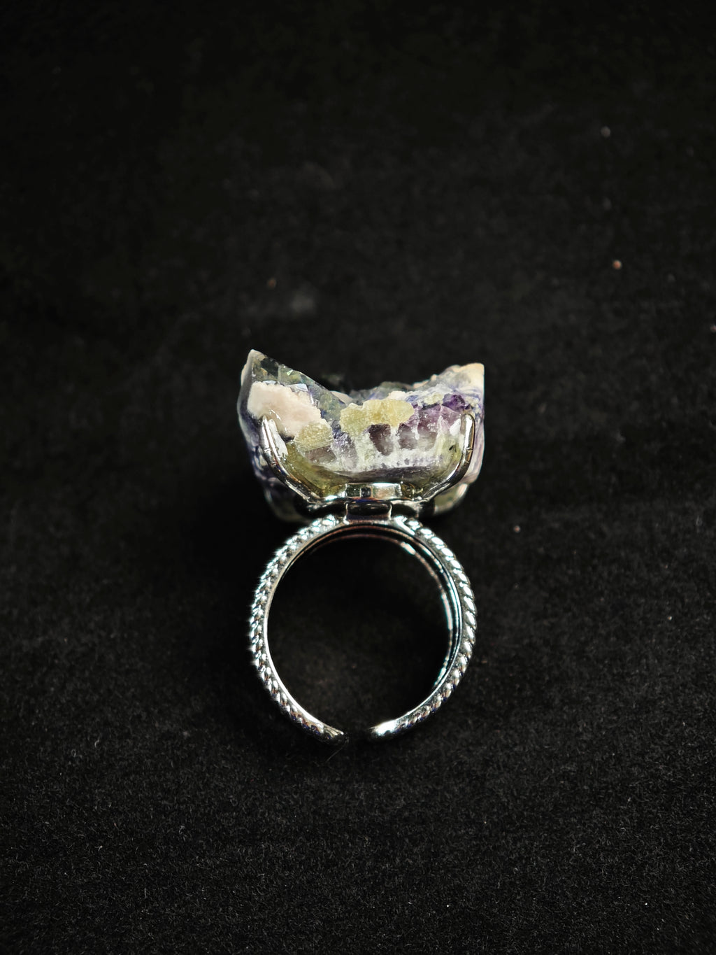 Phantom Fluorite Adjustable Ring - Natural Mineral - Solo Collection -012