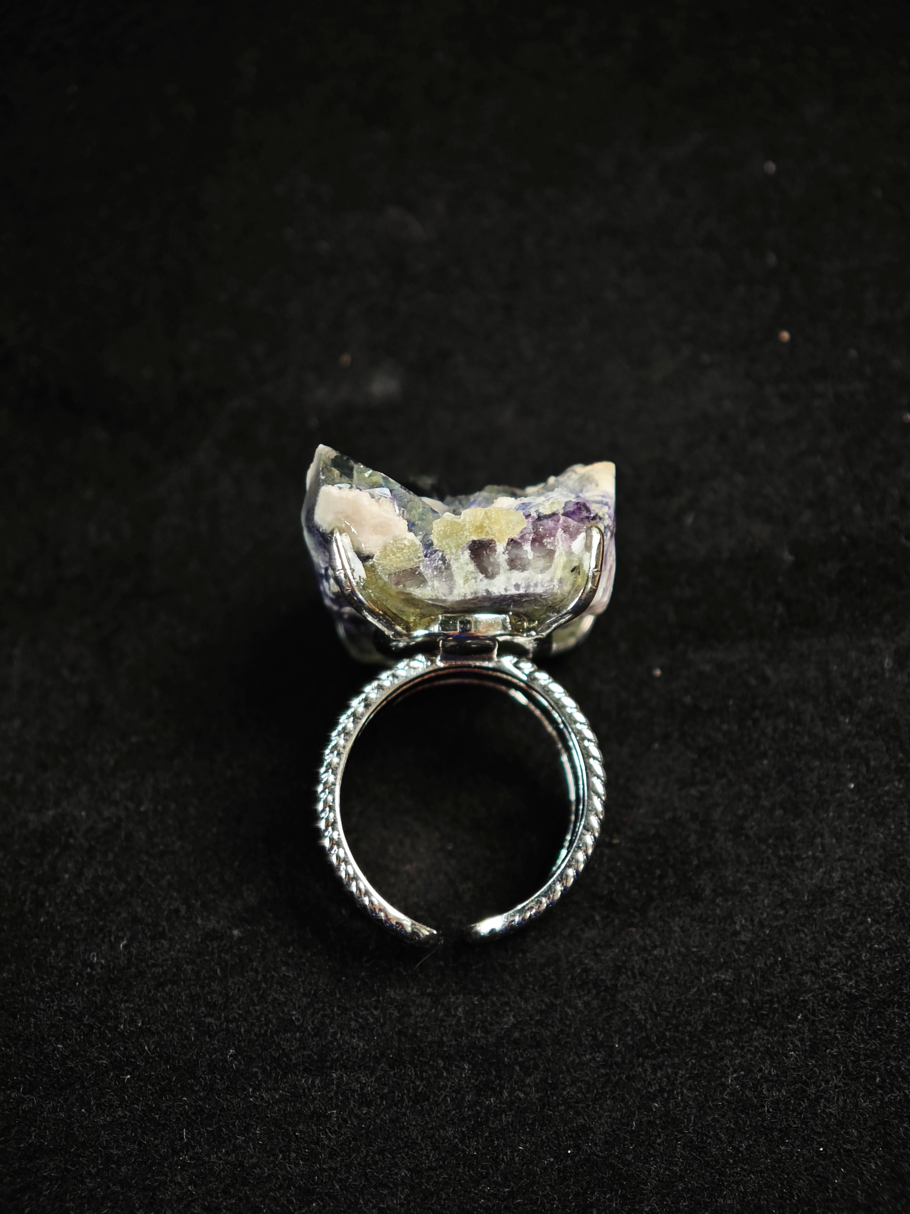 Phantom Fluorite Adjustable Ring - Natural Mineral - Solo Collection -012