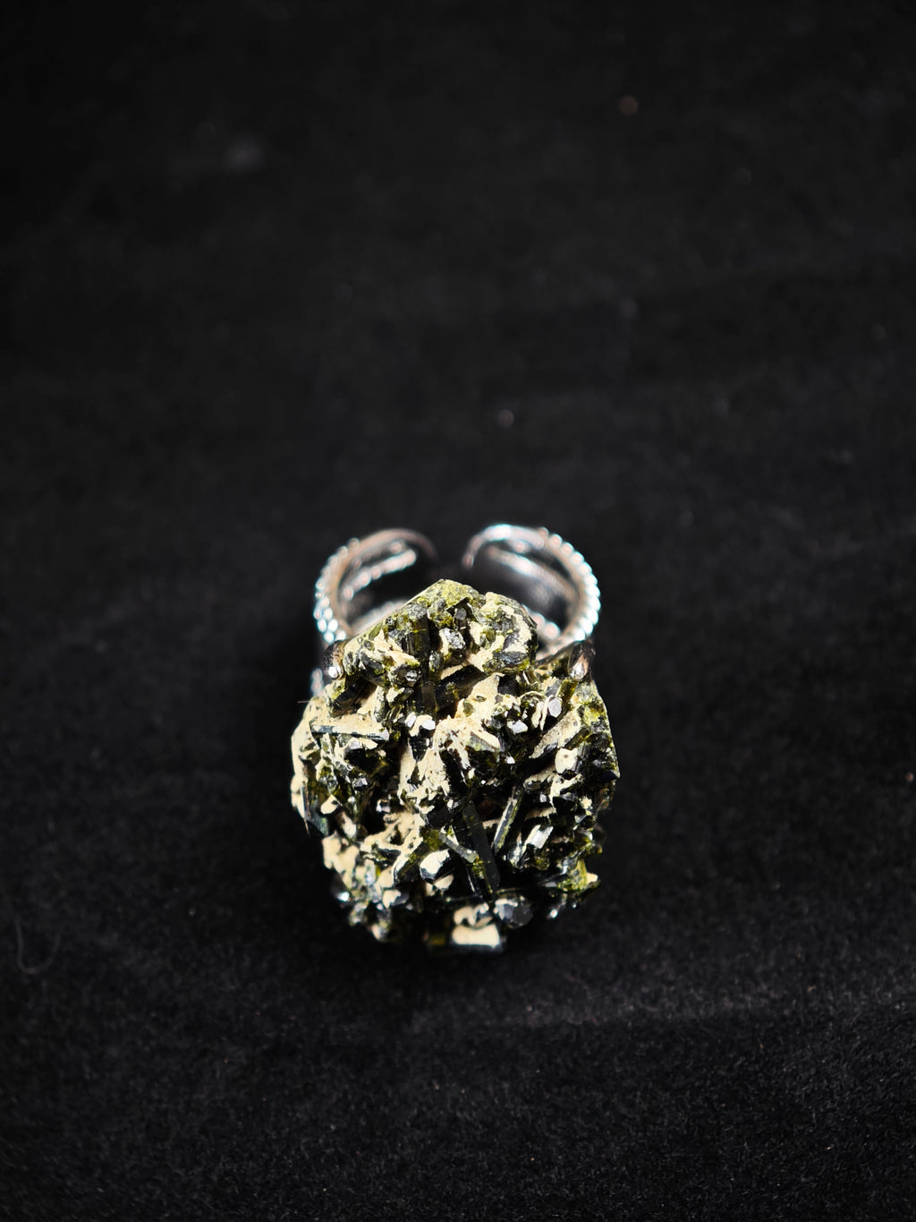 Green Tourmaline Adjustable Ring - Natural Mineral - Solo Collection -013