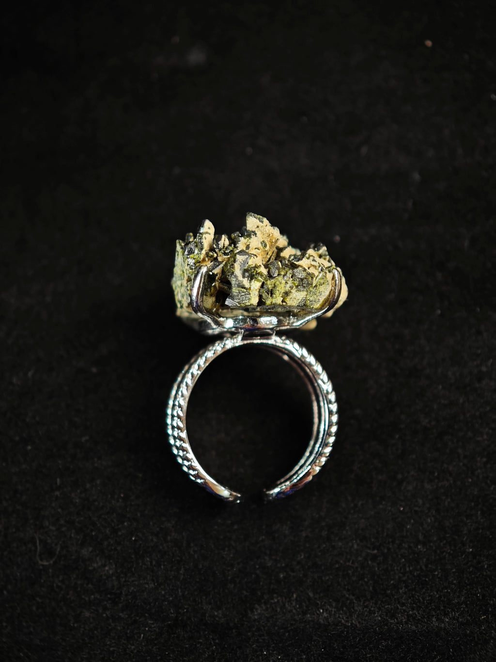 Green Tourmaline Adjustable Ring - Natural Mineral - Solo Collection -013