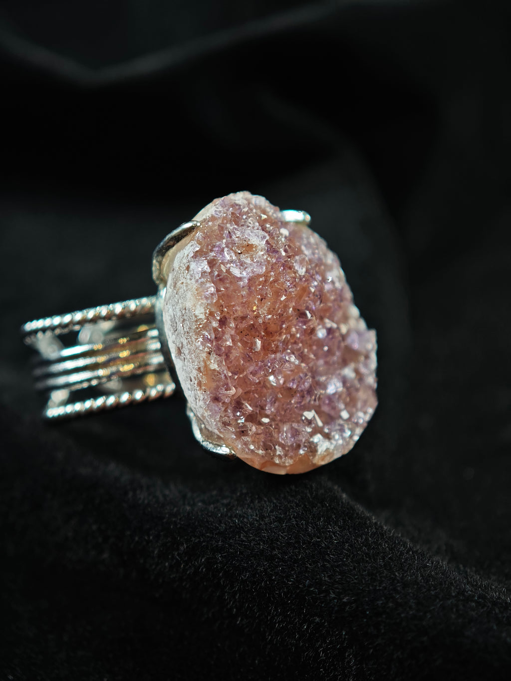 Druzy Quartz Adjustable Ring - Natural Mineral - Solo Collection -014