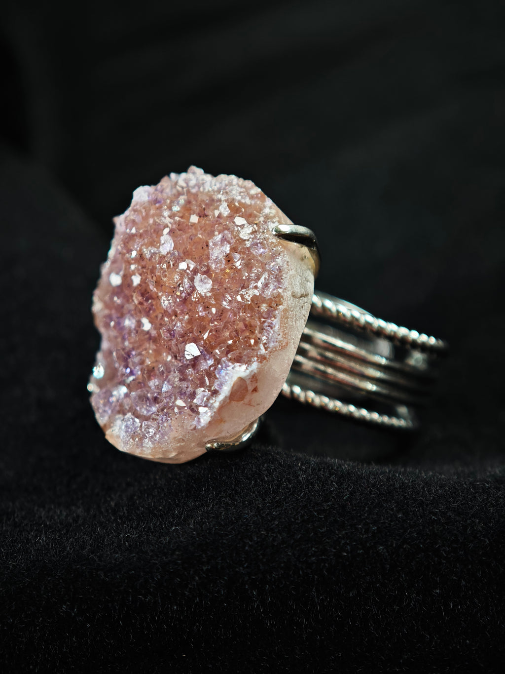 Druzy Quartz Adjustable Ring - Natural Mineral - Solo Collection -014