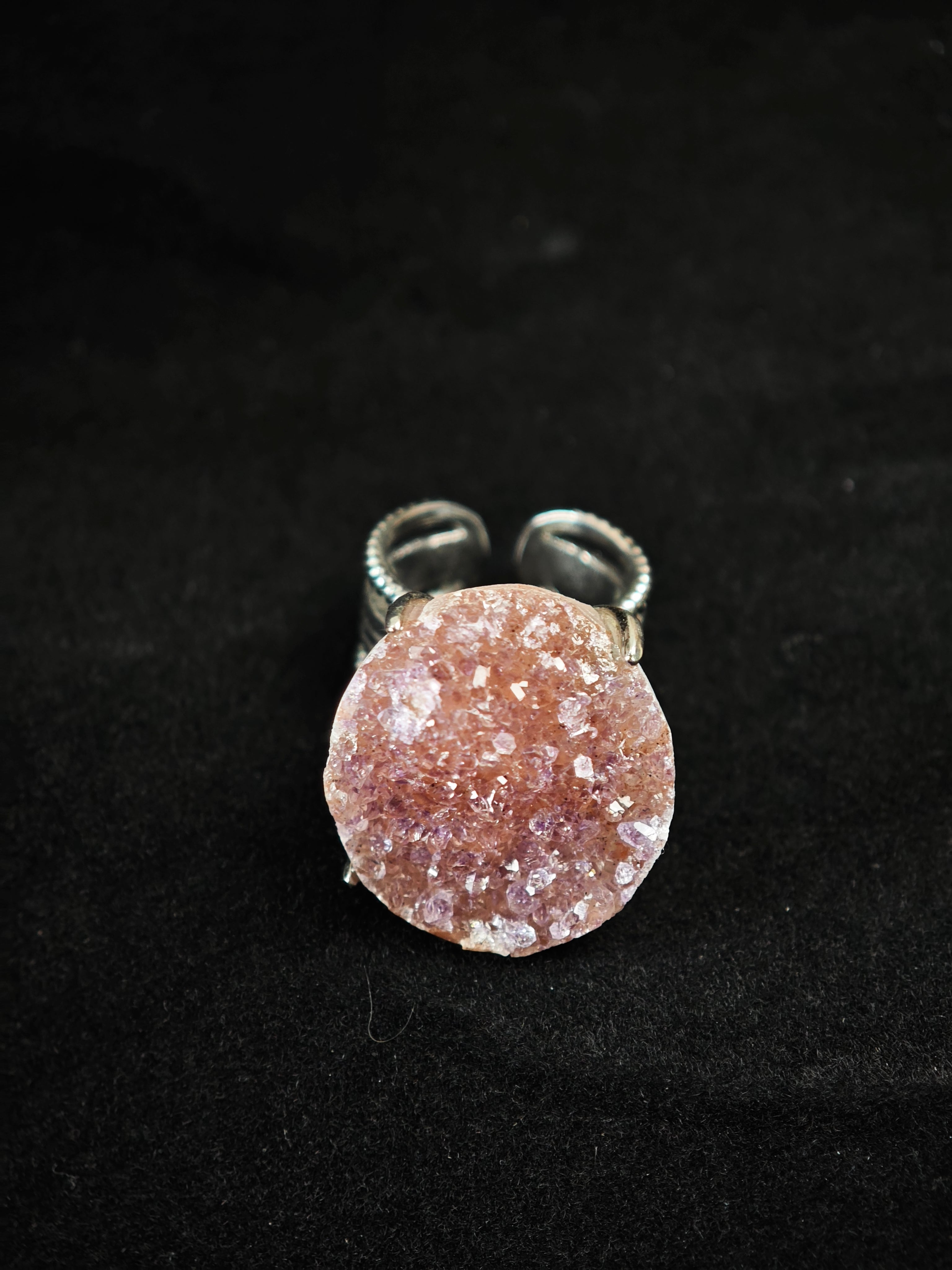 Druzy Quartz Adjustable Ring - Natural Mineral - Solo Collection -014