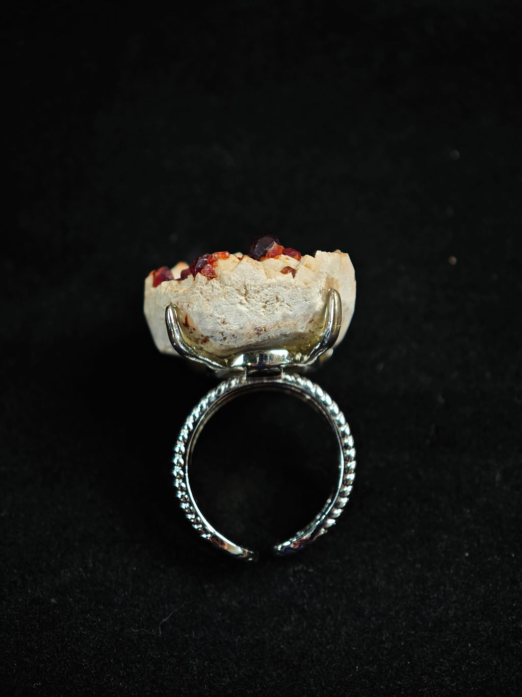 Garnet& Smoky Quartz Adjustable Ring - Natural Mineral - Solo Collection -015
