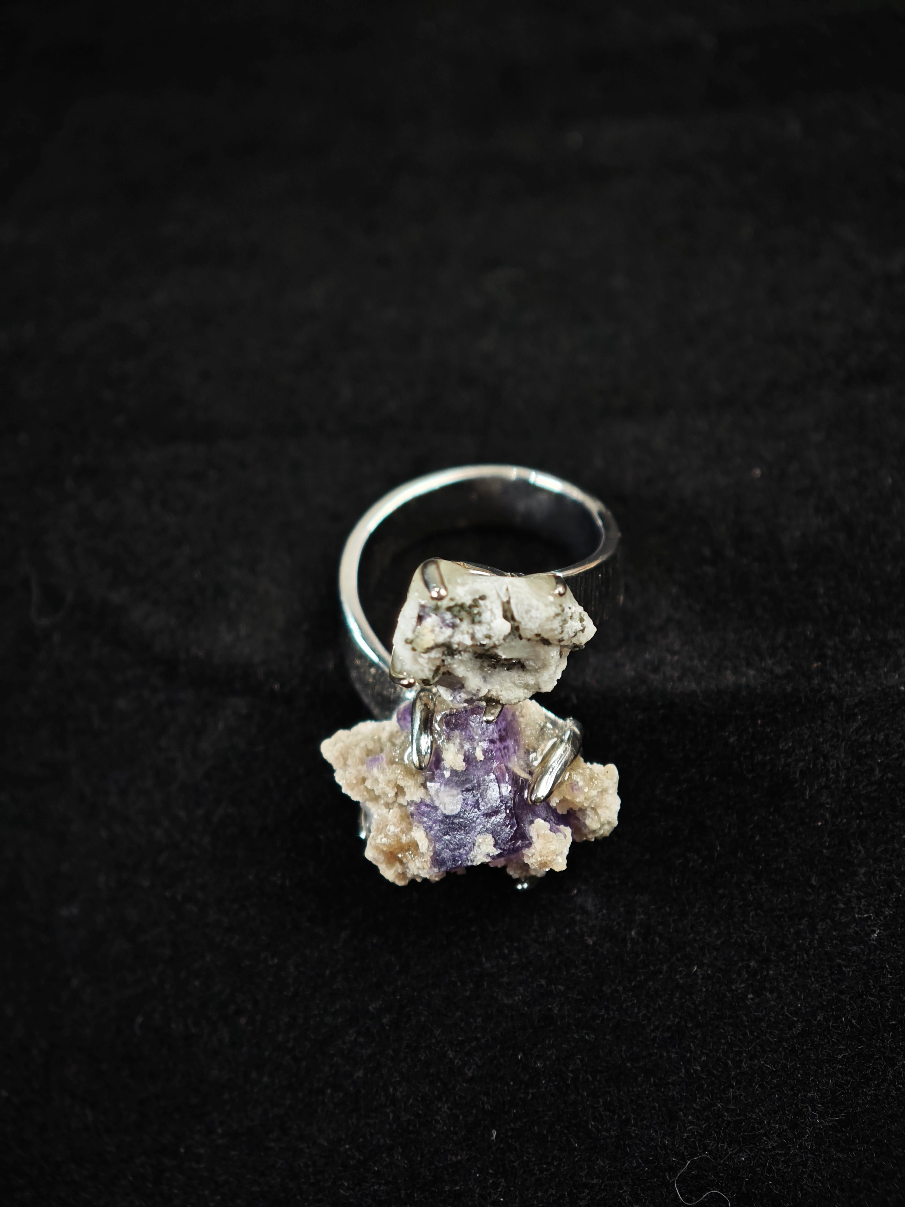 Phantom Fluorite&Pyrite Adjustable Ring - Natural Mineral - Duo Collection -018
