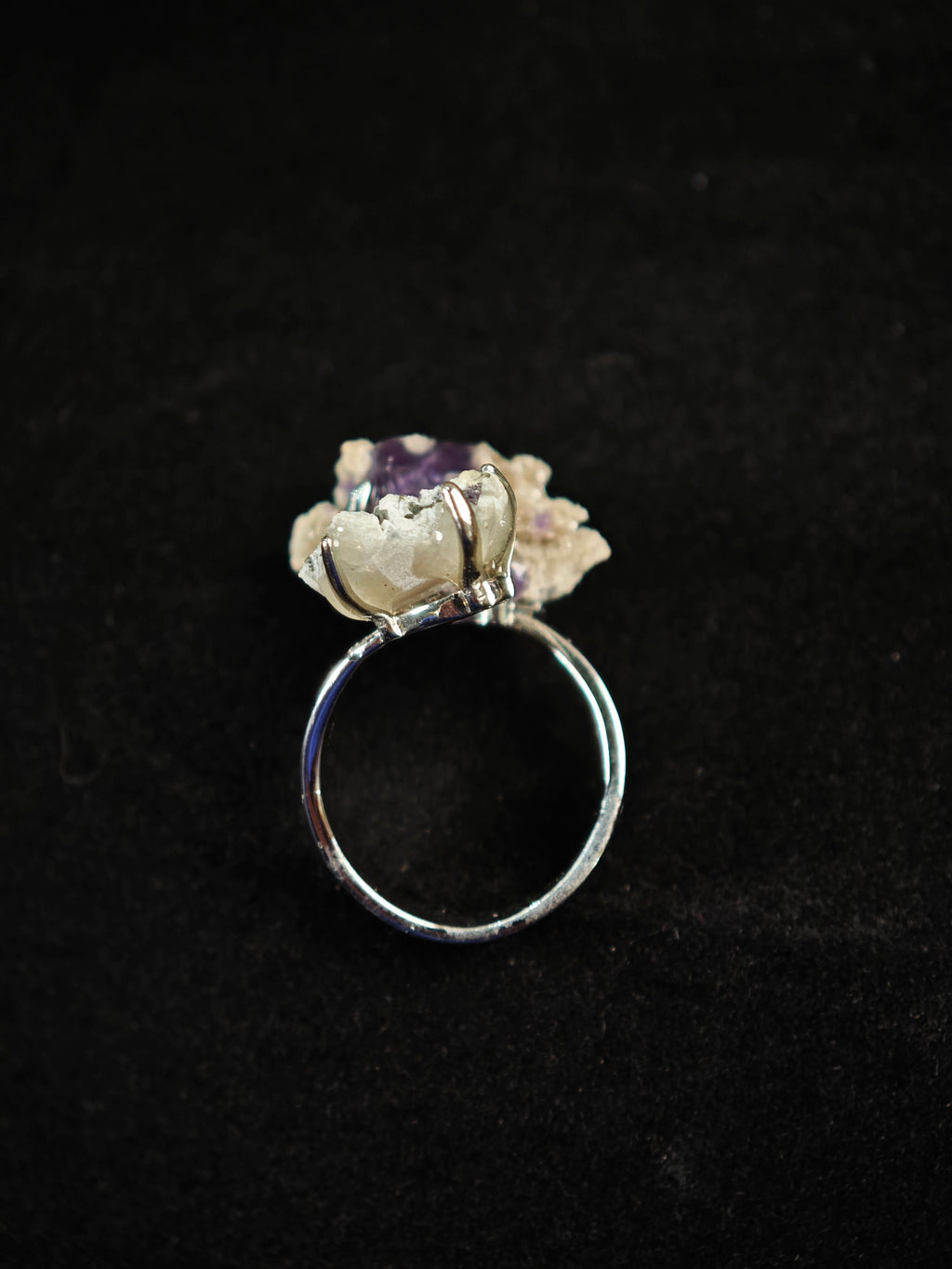 Phantom Fluorite&Pyrite Adjustable Ring - Natural Mineral - Duo Collection -018