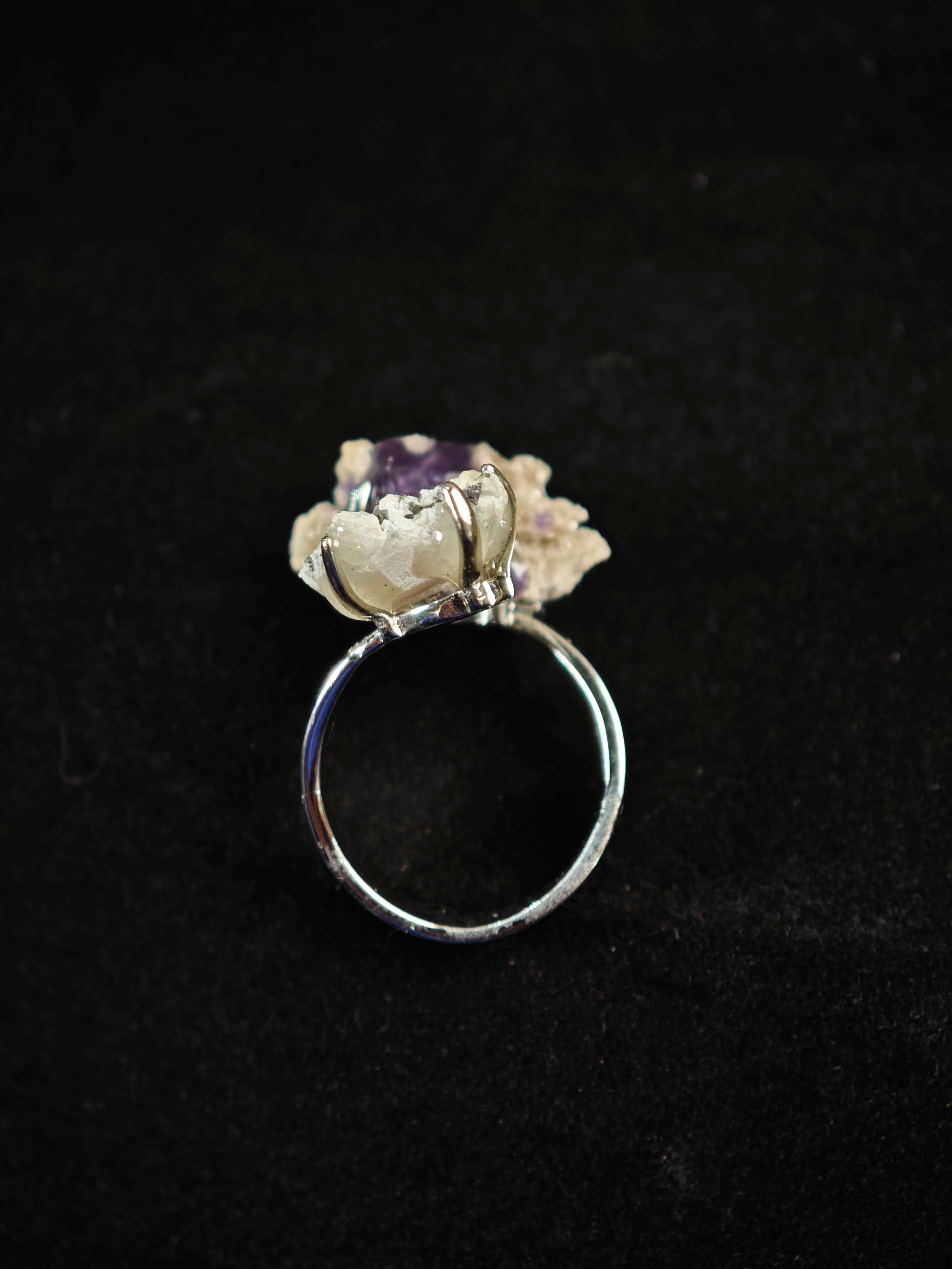 Phantom Fluorite&Pyrite Adjustable Ring - Natural Mineral - Duo Collection -018