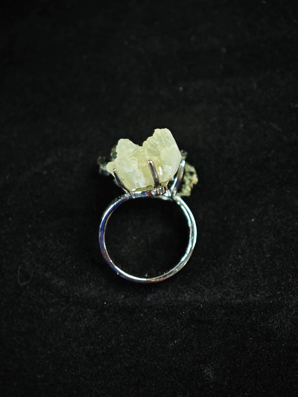 Prehnite&Green Tourmaline Adjustable Ring - Natural Mineral - Duo Collection -019