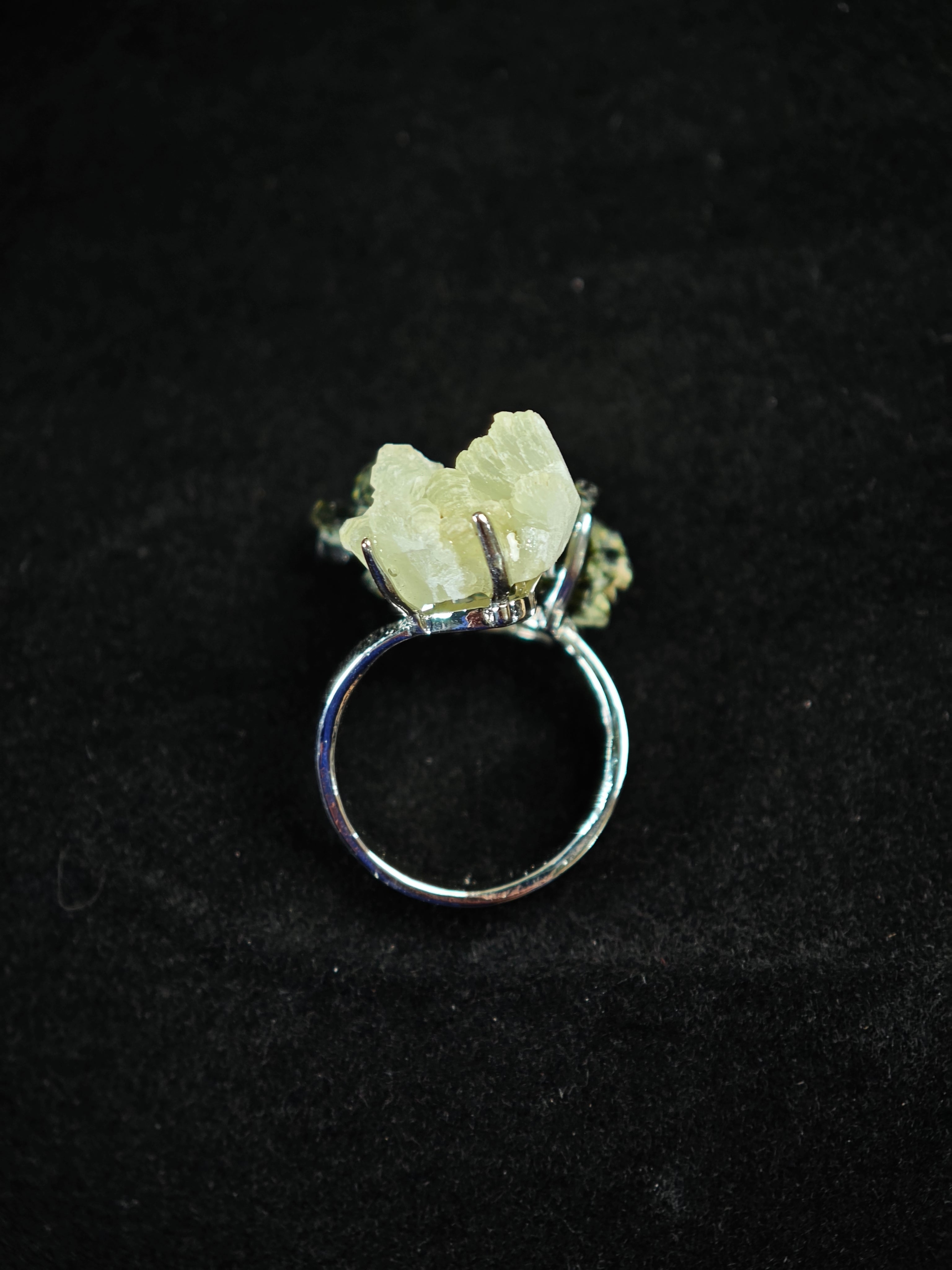 Prehnite&Green Tourmaline Adjustable Ring - Natural Mineral - Duo Collection -019