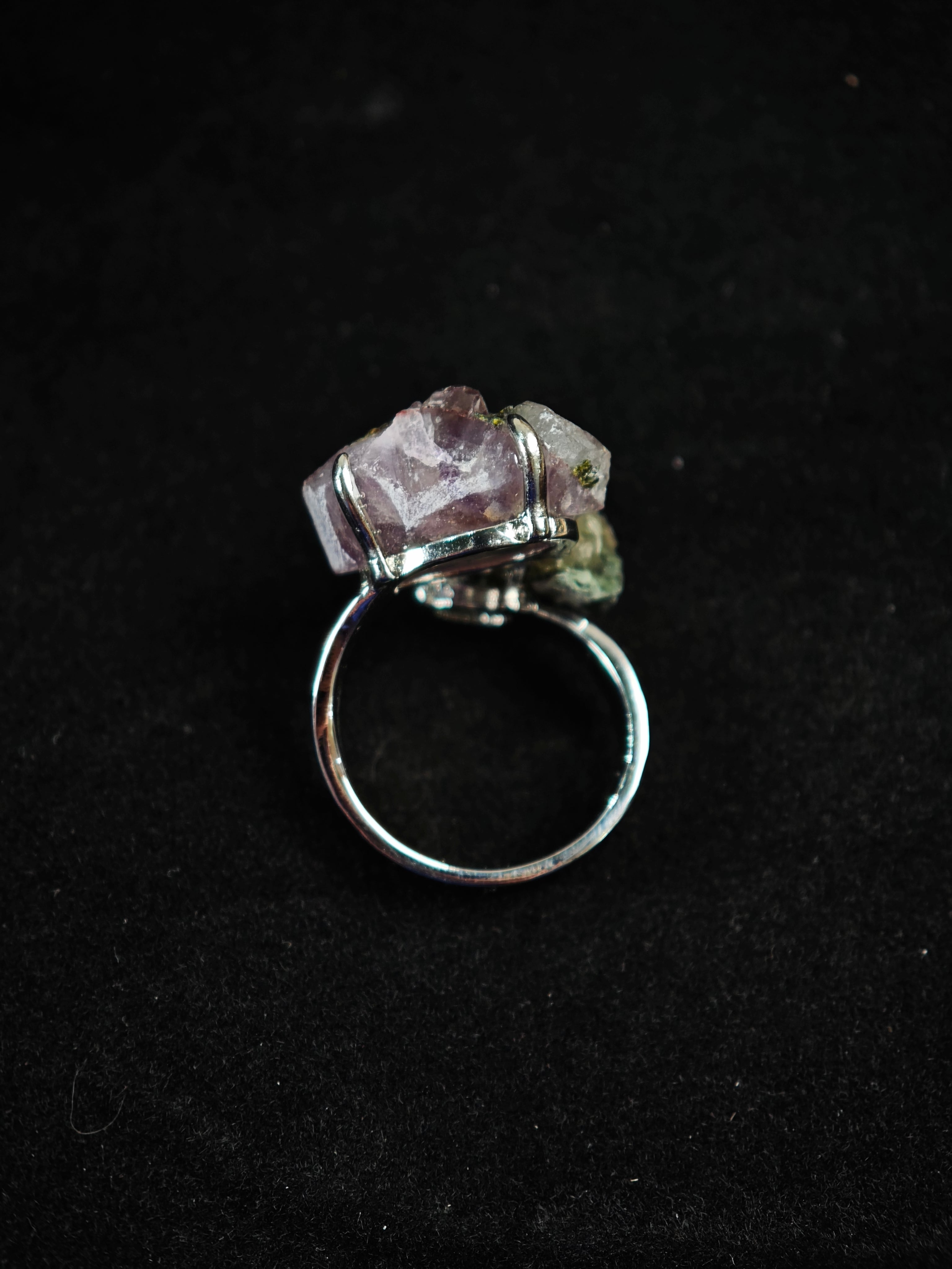 Garden Quartz&Prase Adjustable Ring - Natural Mineral - Duo Collection -020