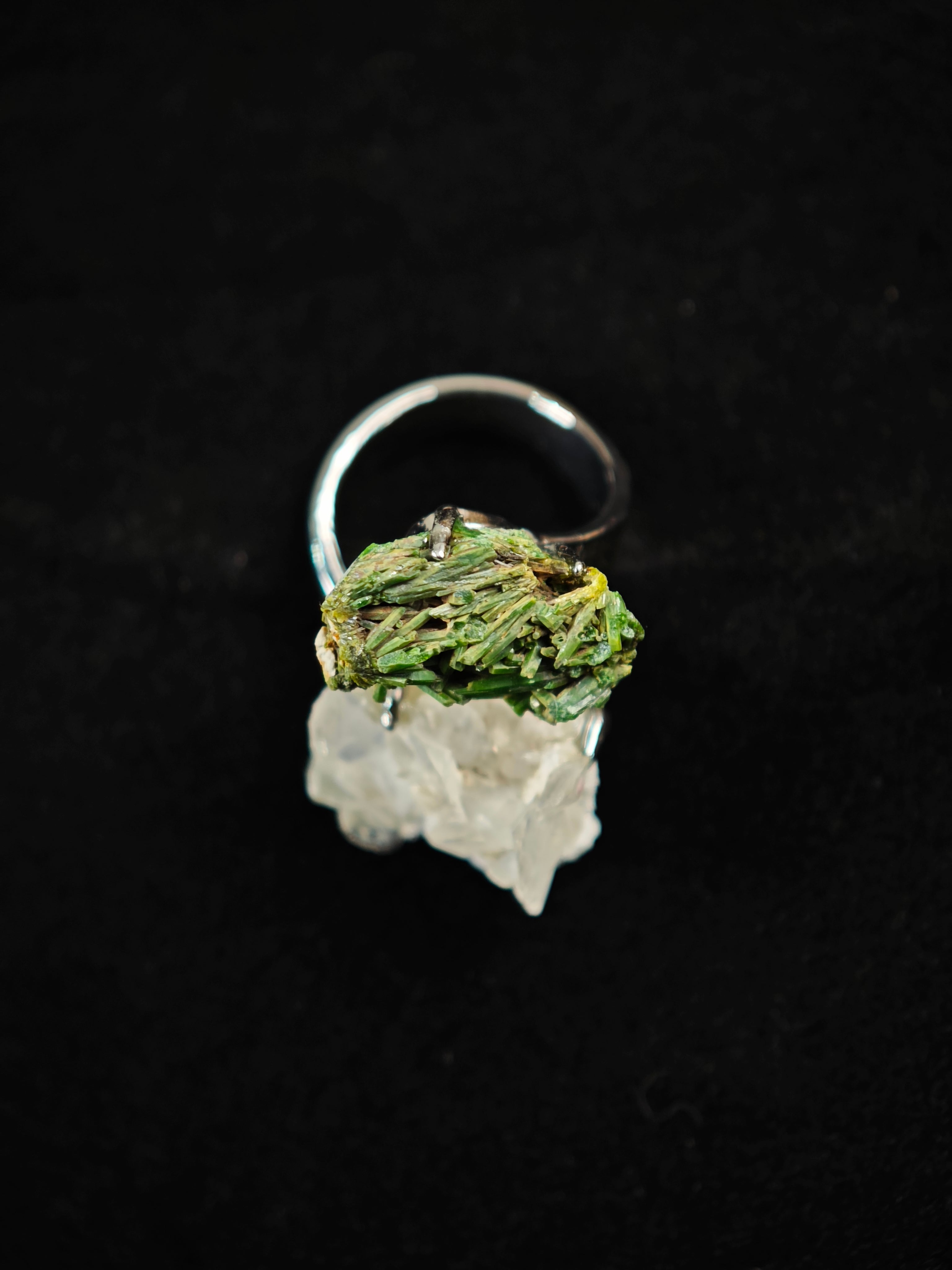 Pyromorphite&calcite Adjustable Ring - Natural Mineral - Duo Collection -022