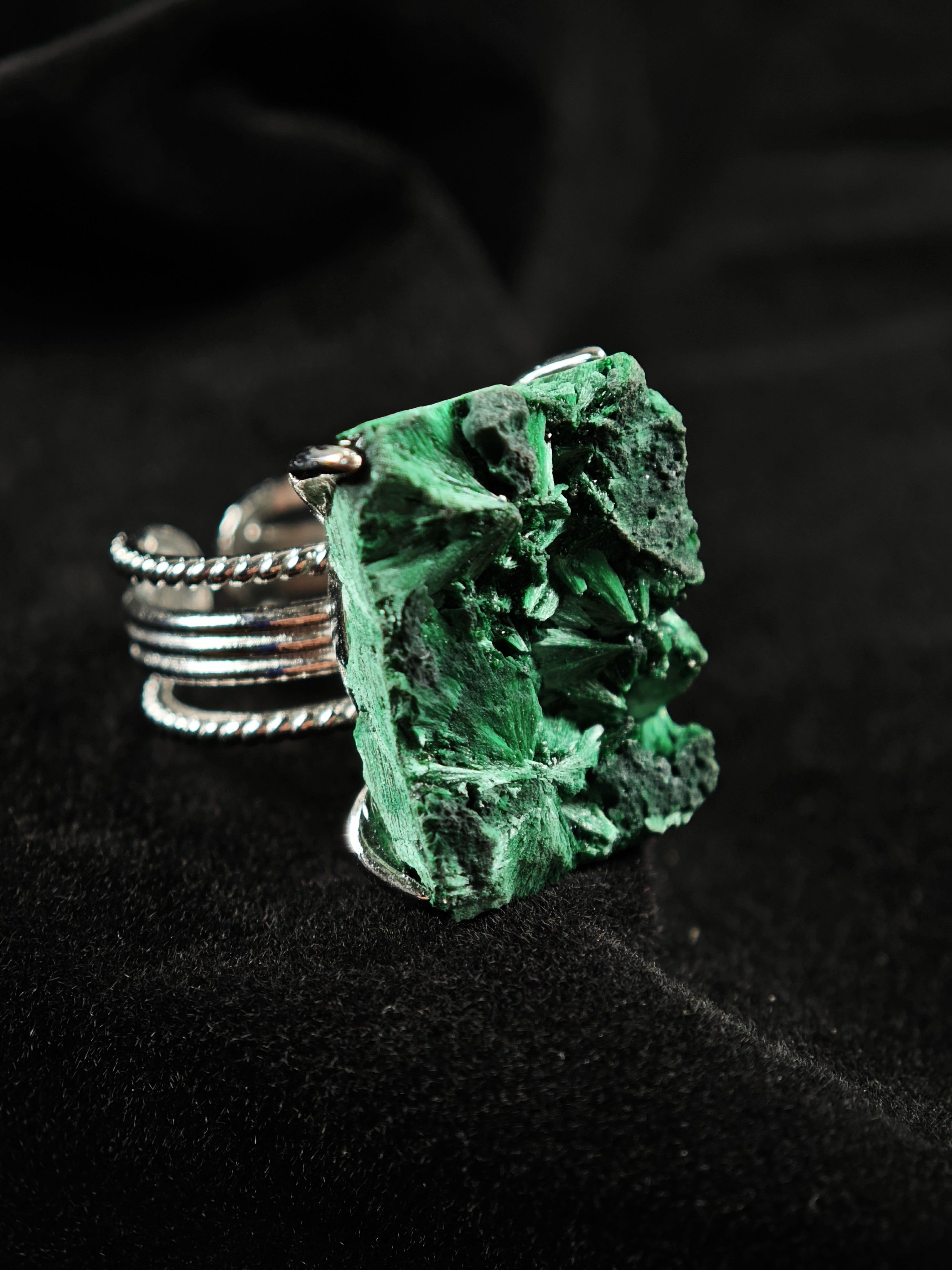 Malachite Adjustable Ring - Natural Mineral - Solo Collection -025