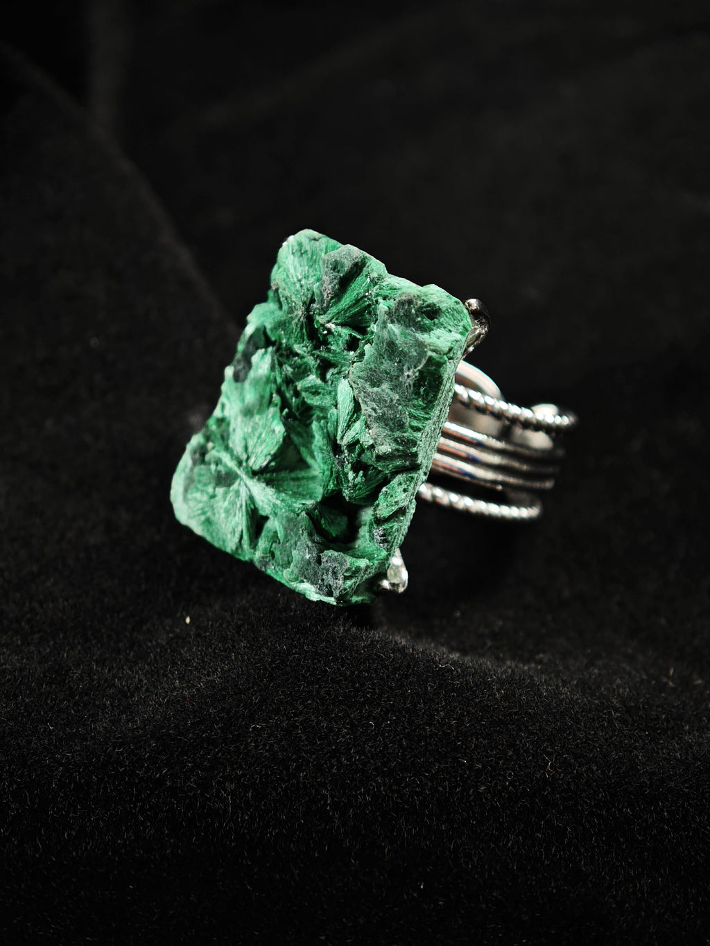 Malachite Adjustable Ring - Natural Mineral - Solo Collection -025
