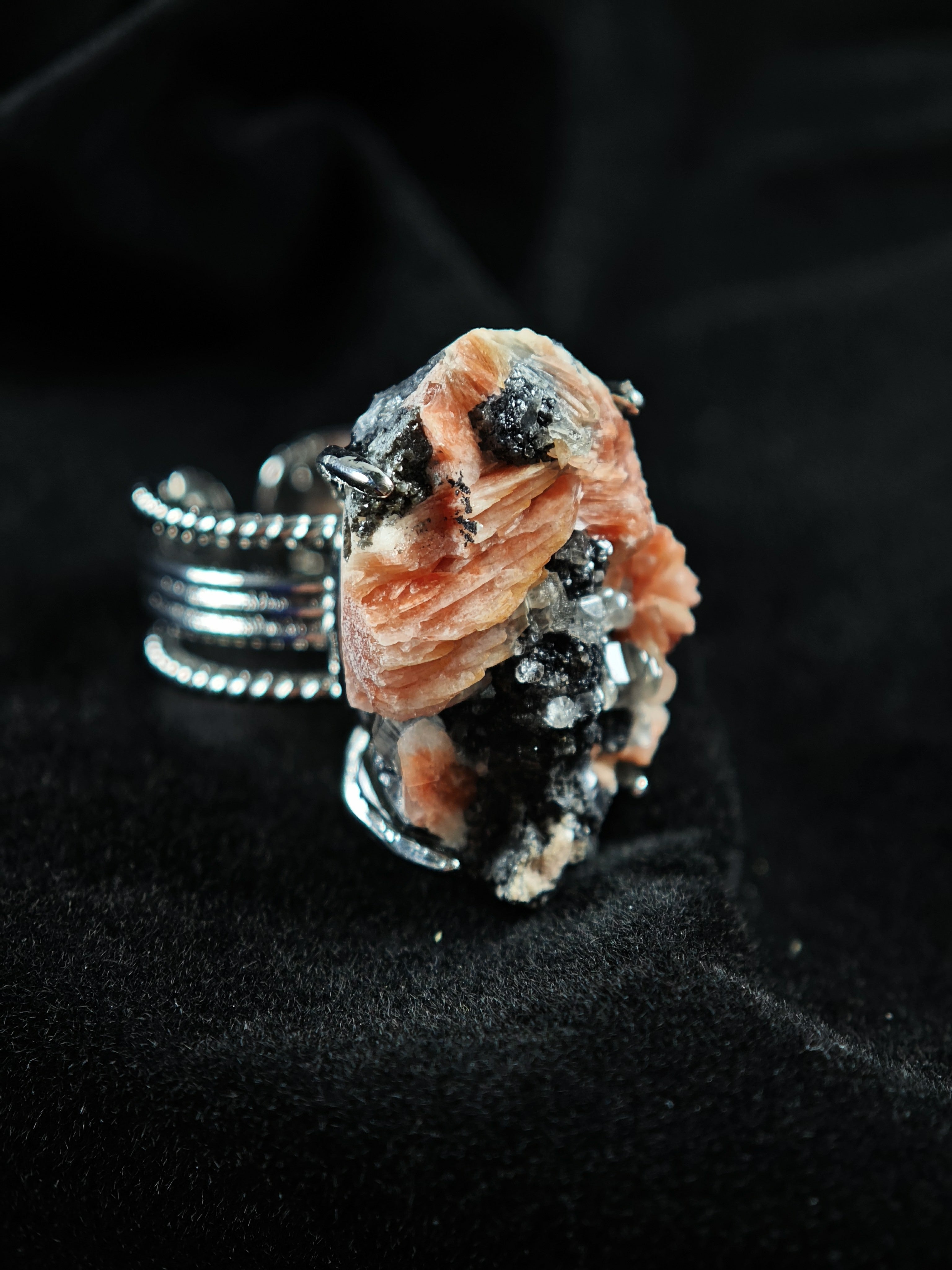 Barite&Cerussite Adjustable Ring - Natural Mineral - Solo Collection -026