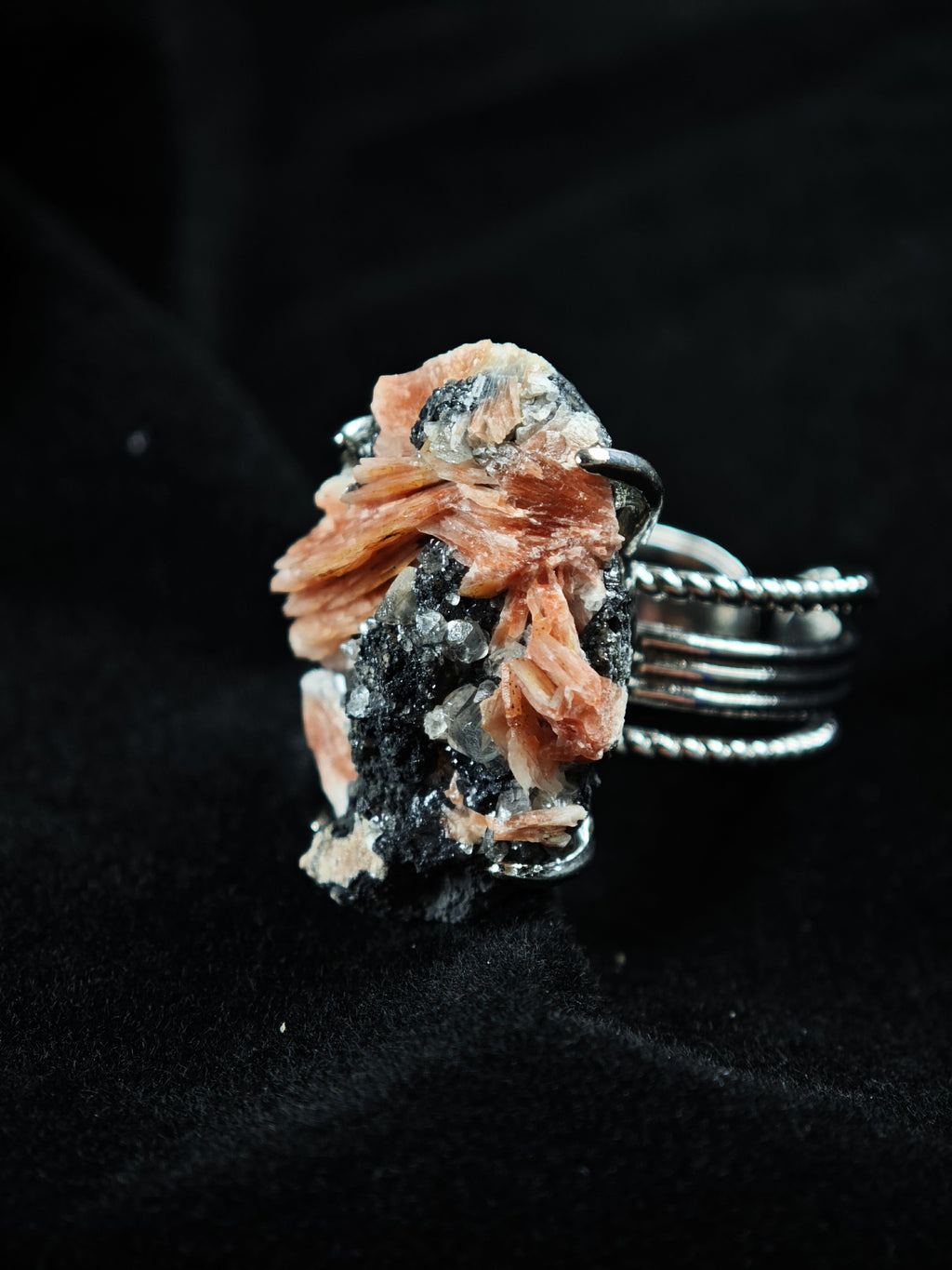 Barite&Cerussite Adjustable Ring - Natural Mineral - Solo Collection -026