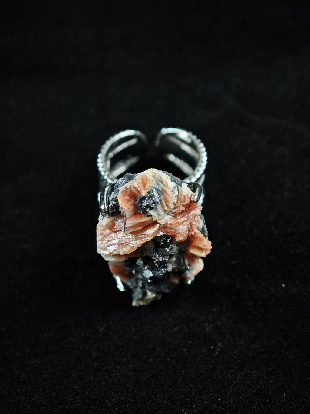 Barite&Cerussite Adjustable Ring - Natural Mineral - Solo Collection -026