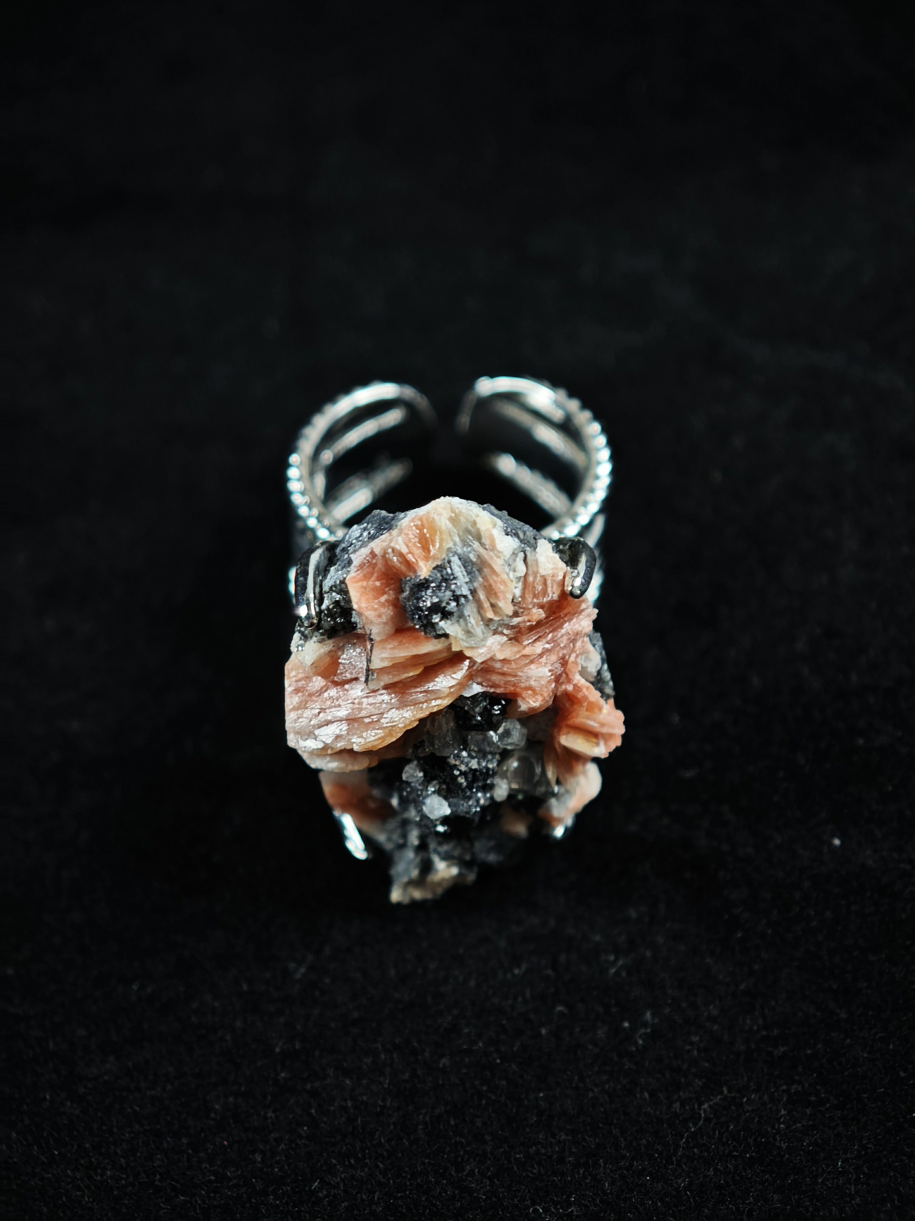 Barite&Cerussite Adjustable Ring - Natural Mineral - Solo Collection -026