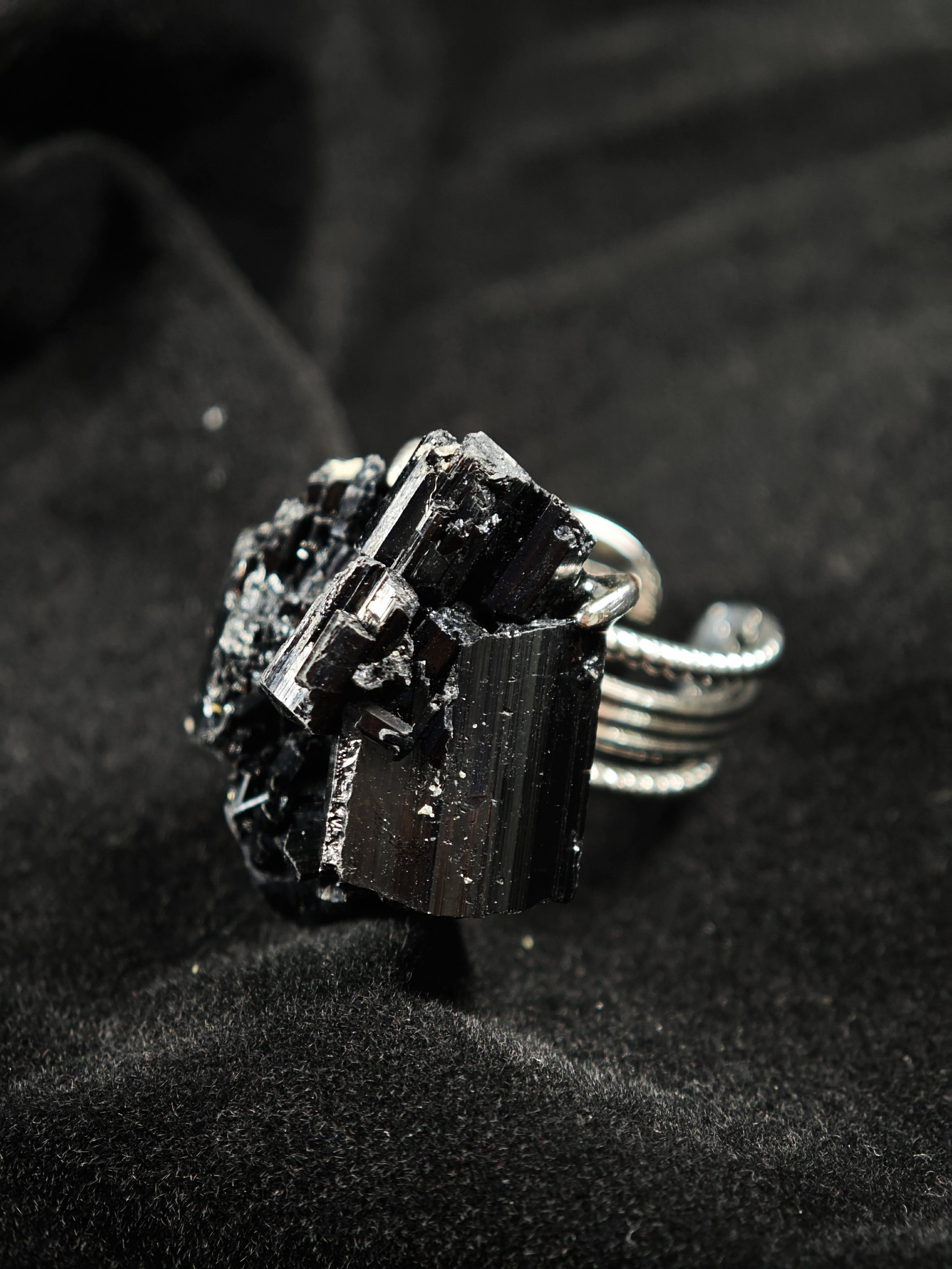 Schorl Adjustable Ring - Natural Mineral - Solo Collection -027