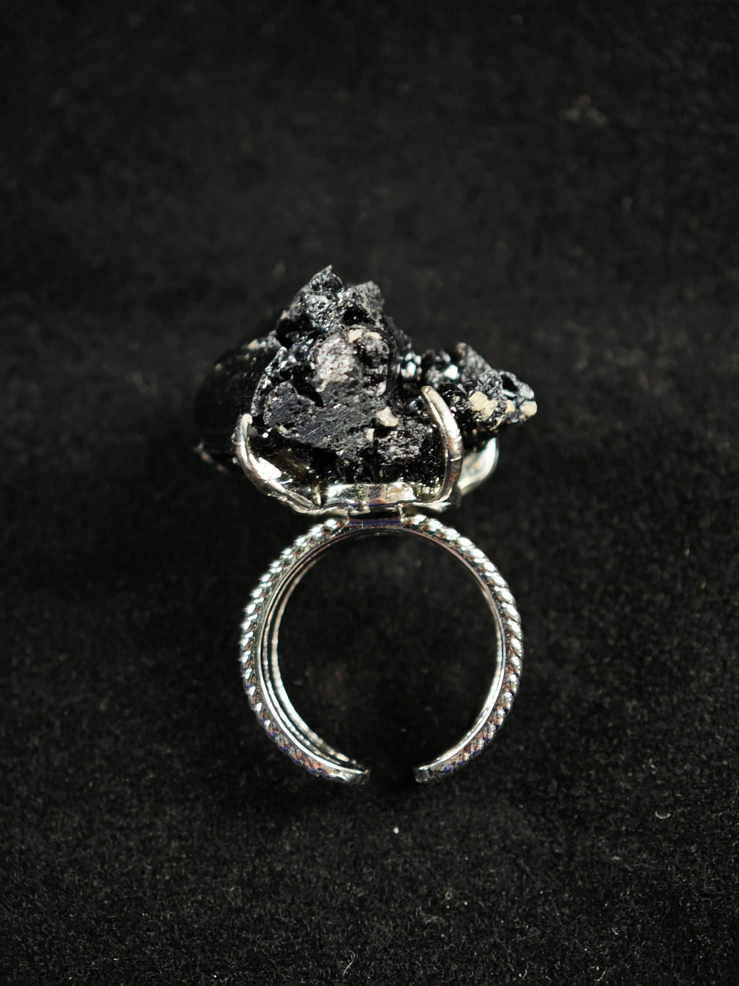 Schorl Adjustable Ring - Natural Mineral - Solo Collection -027