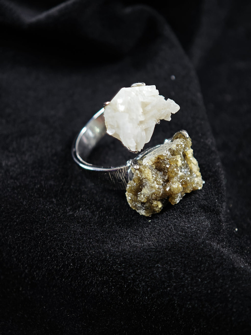 Andradite&calcite Adjustable Ring - Natural Mineral - Duo Collection -029