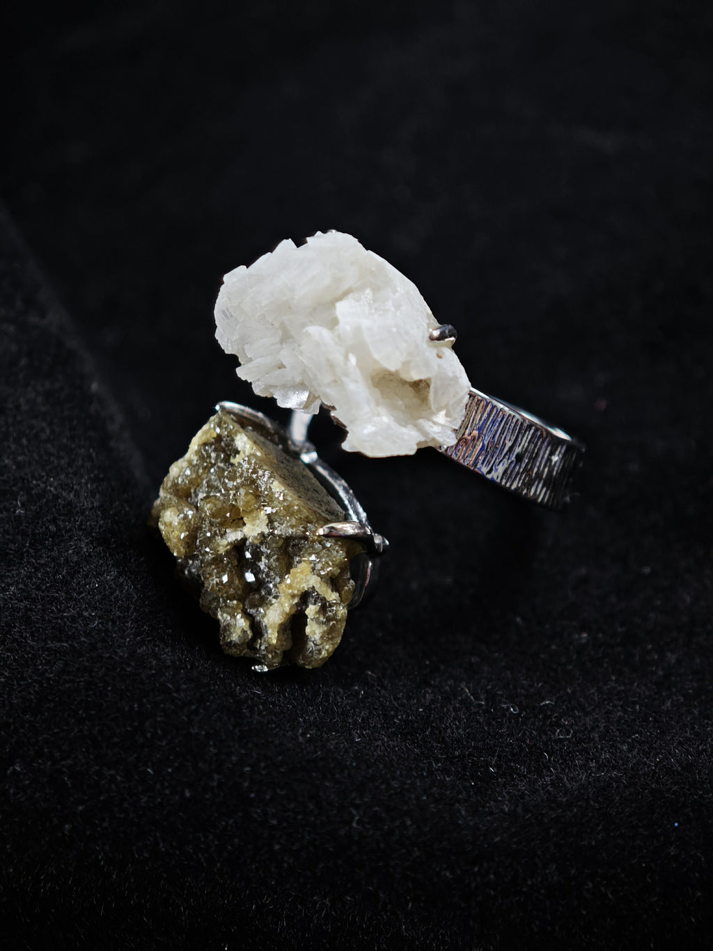 Andradite&calcite Adjustable Ring - Natural Mineral - Duo Collection -029