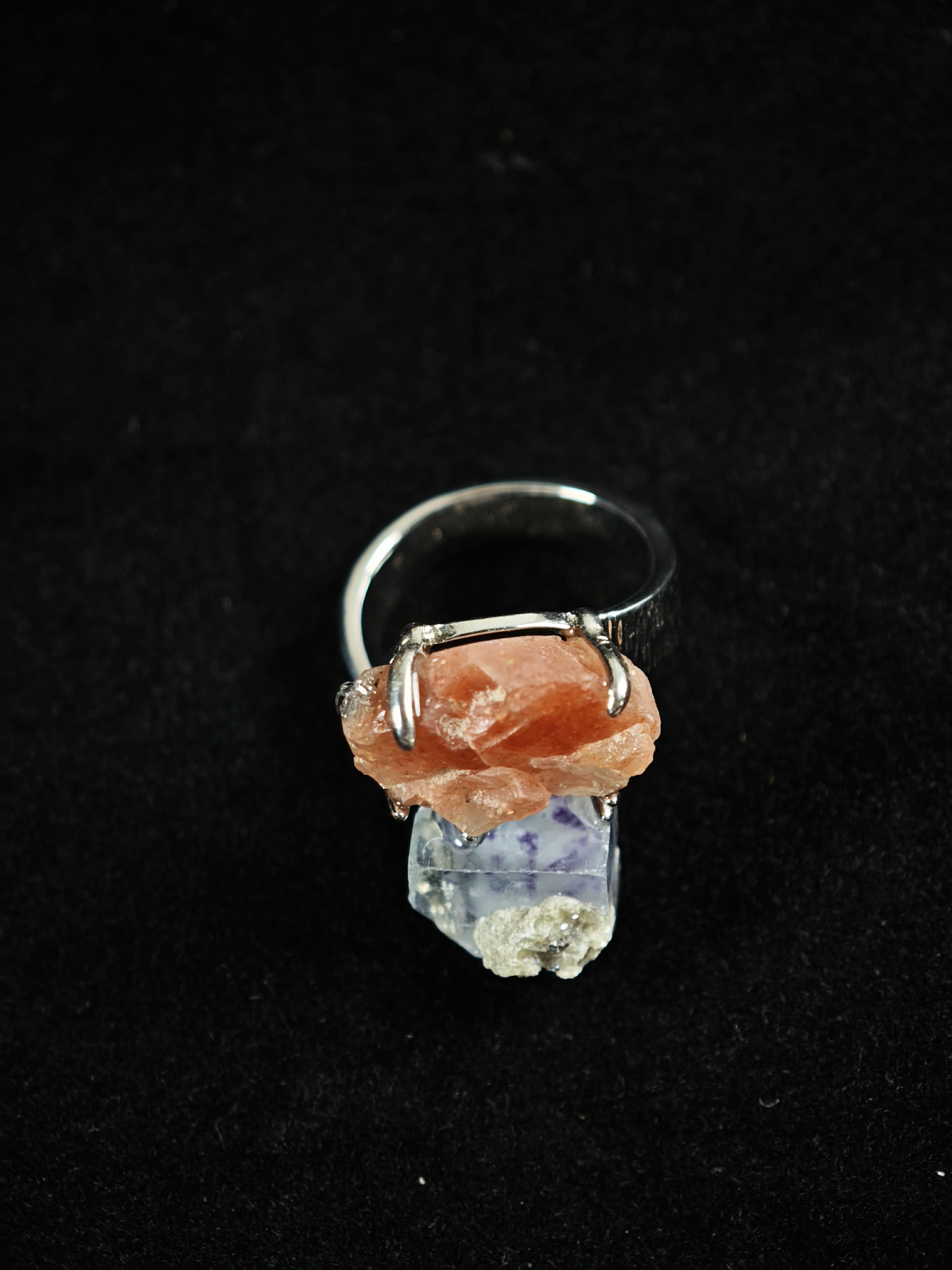 YGX Fluorite&sunstone Adjustable Ring - Natural Mineral - Duo Collection -032