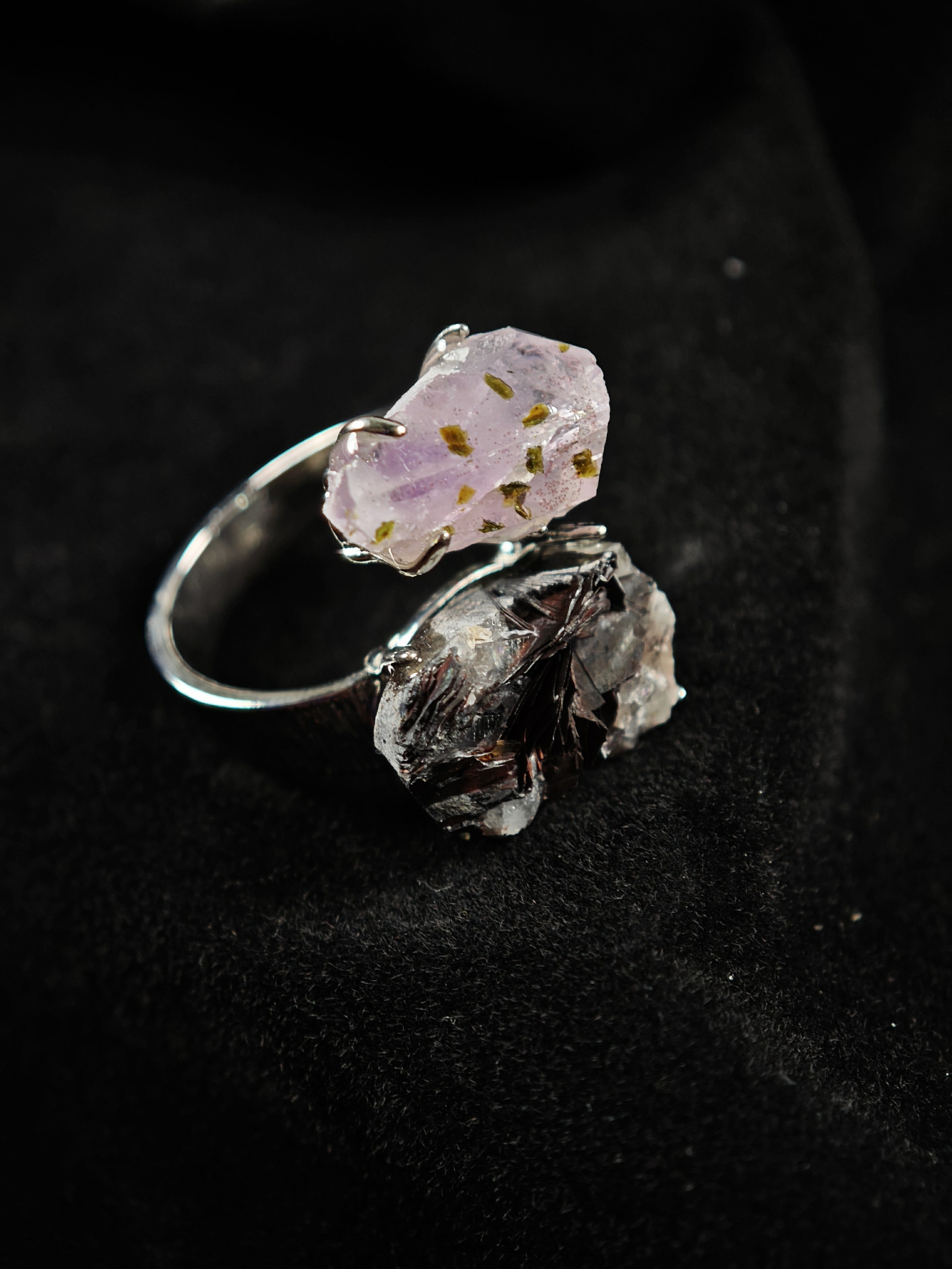 Garden Quartz&specular Adjustable Ring - Natural Mineral - Duo Collection -033