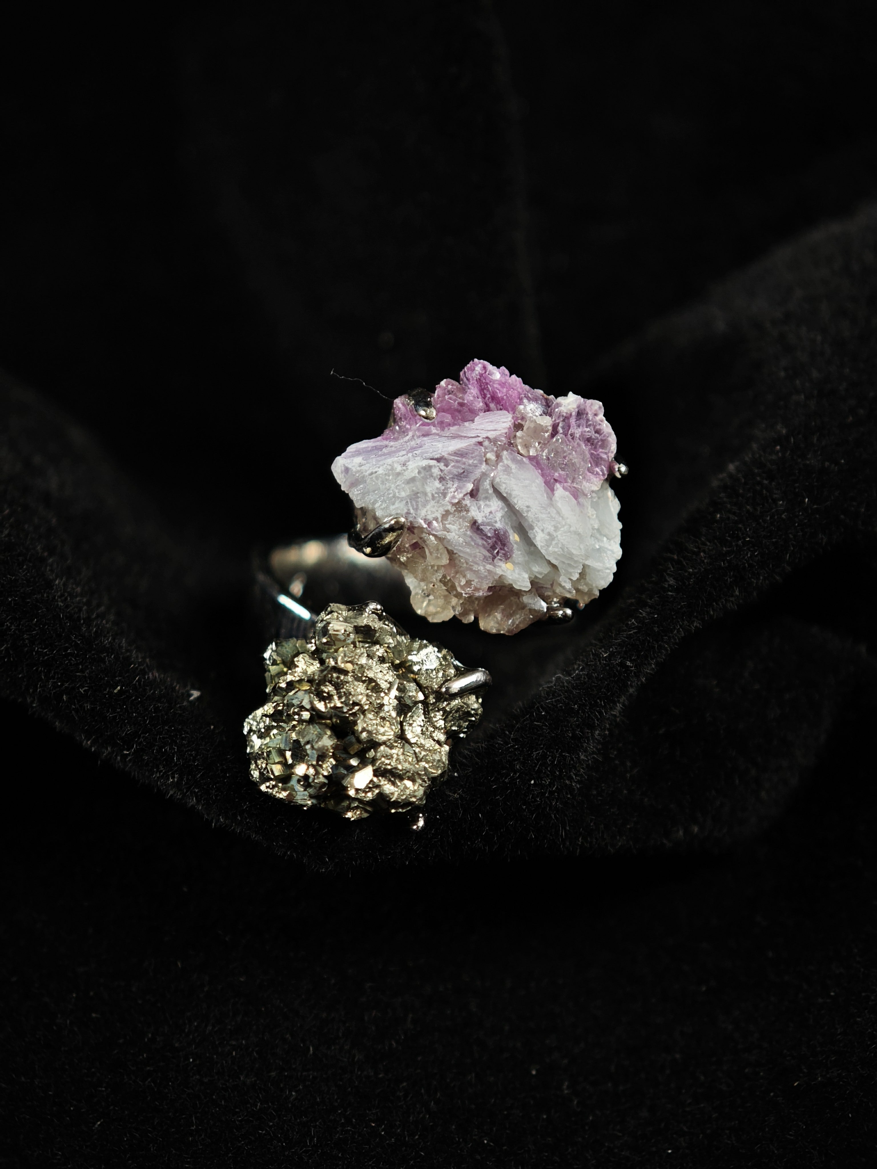 Chalcopyrite&Phosphosiderite Adjustable Ring - Natural Mineral - Duo Collection -034