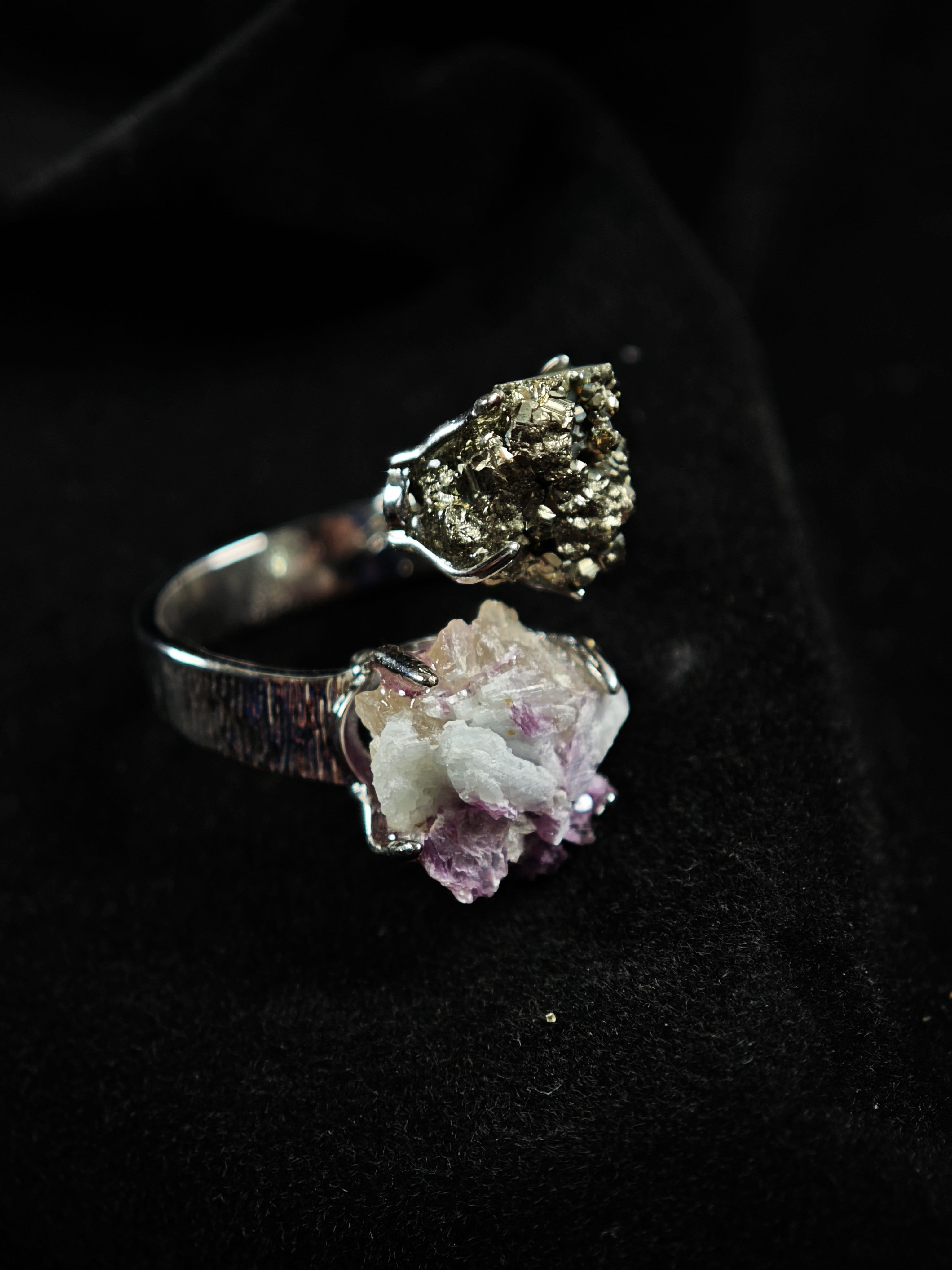 Chalcopyrite&Phosphosiderite Adjustable Ring - Natural Mineral - Duo Collection -034