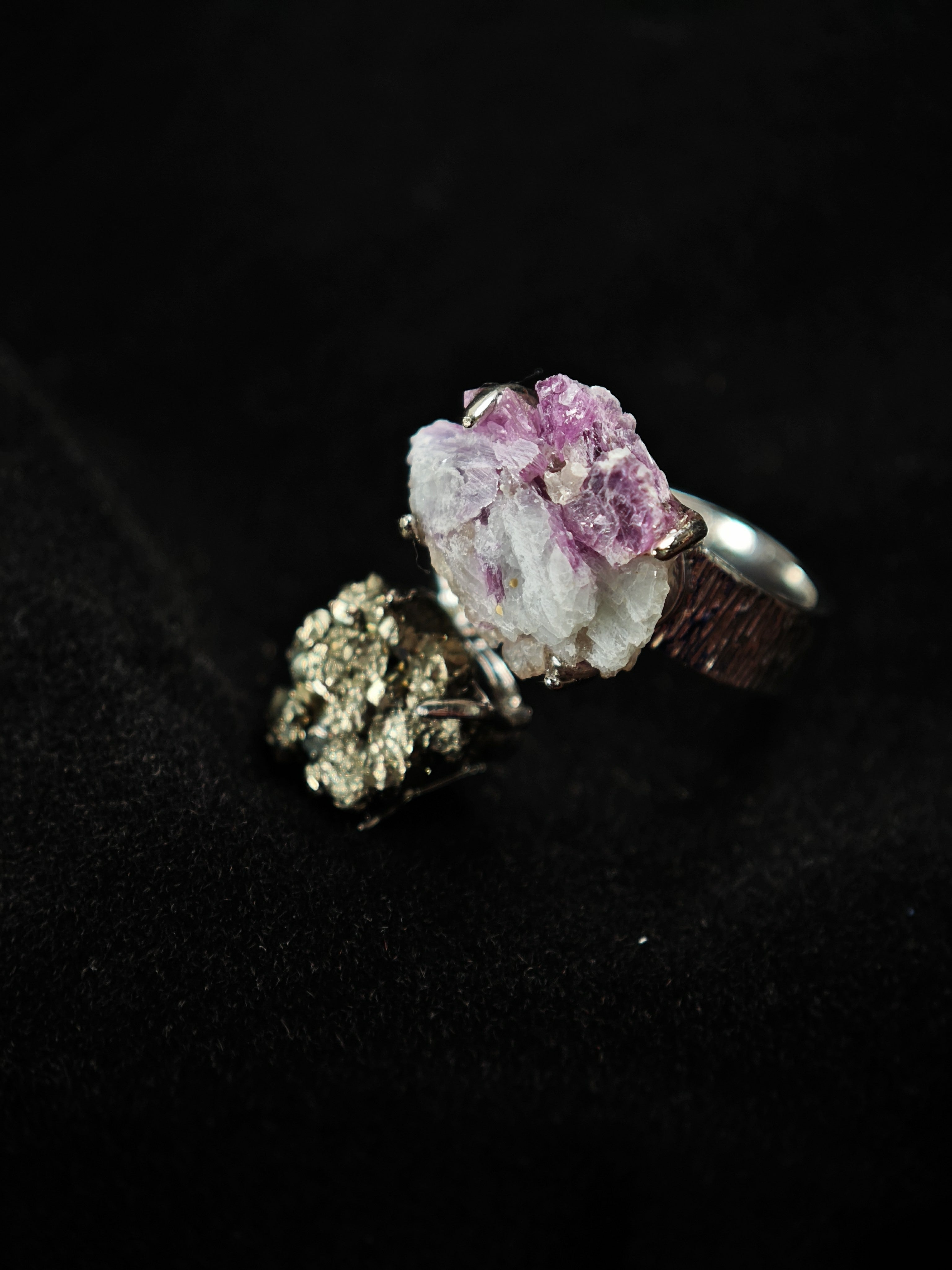 Chalcopyrite&Phosphosiderite Adjustable Ring - Natural Mineral - Duo Collection -034