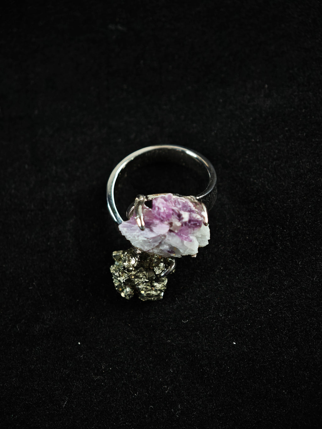 Chalcopyrite&Phosphosiderite Adjustable Ring - Natural Mineral - Duo Collection -034