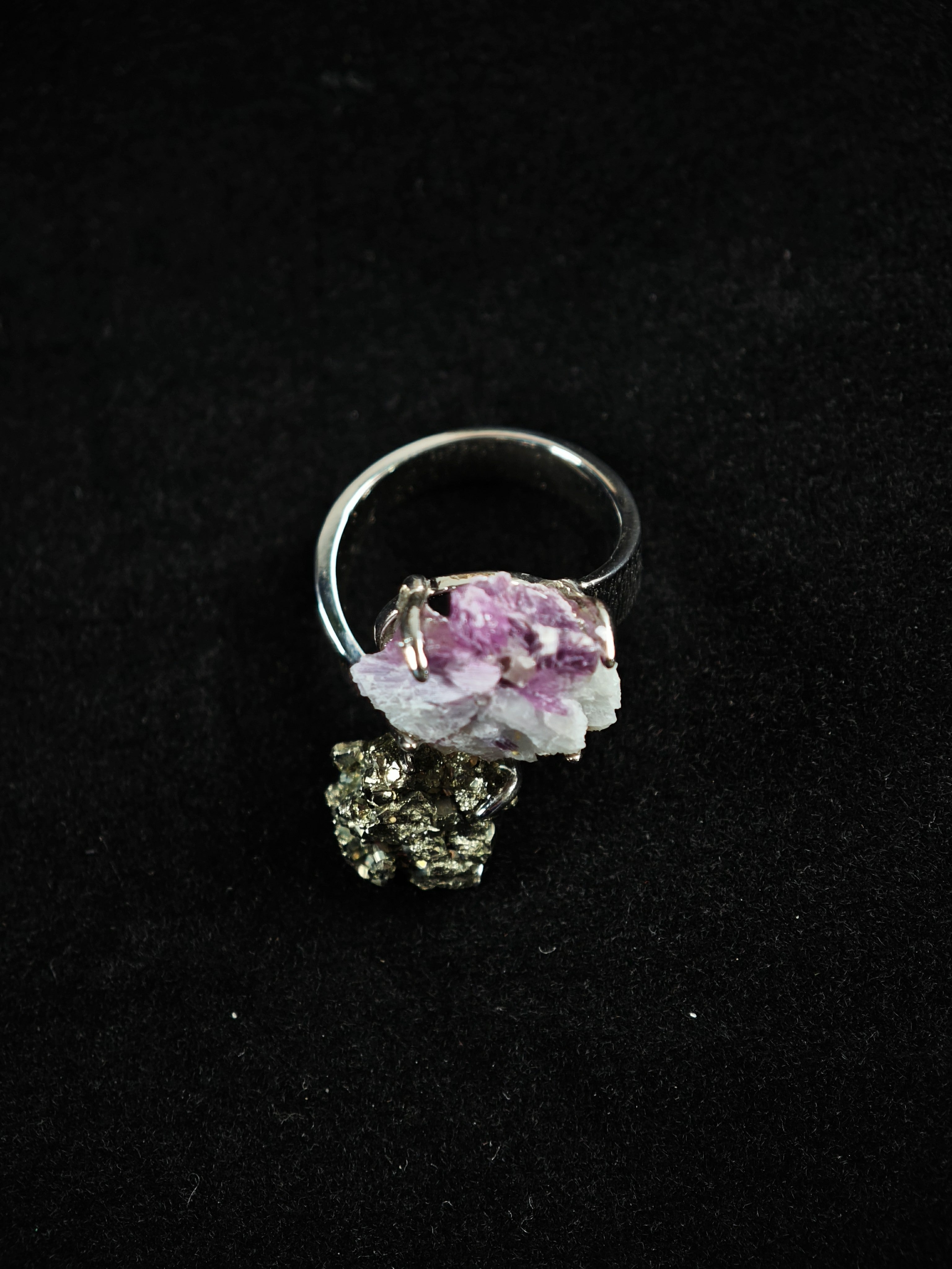 Chalcopyrite&Phosphosiderite Adjustable Ring - Natural Mineral - Duo Collection -034