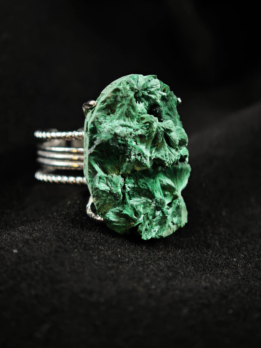 Malachite Adjustable Ring - Natural Mineral - Solo Collection -036