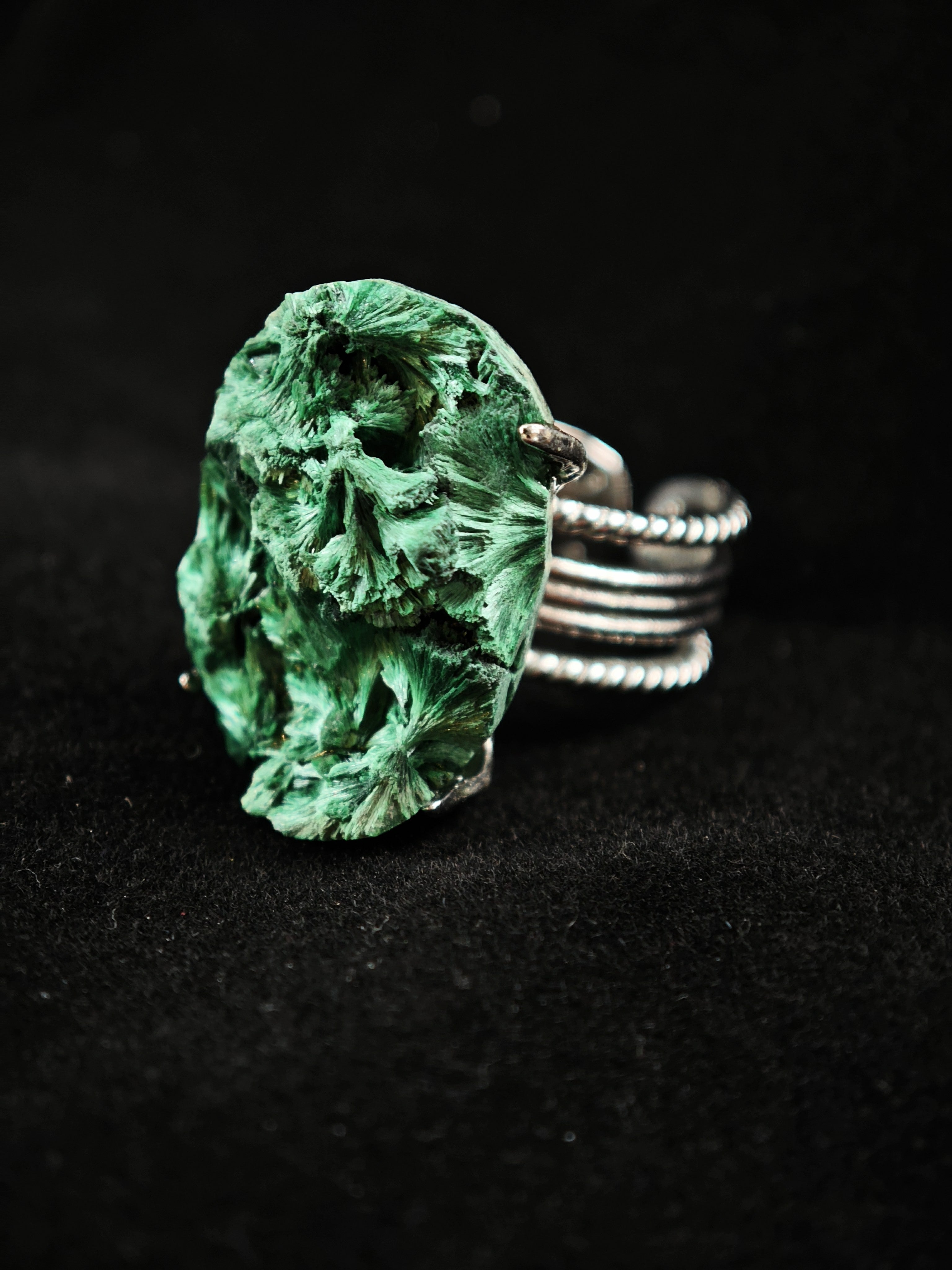 Malachite Adjustable Ring - Natural Mineral - Solo Collection -036