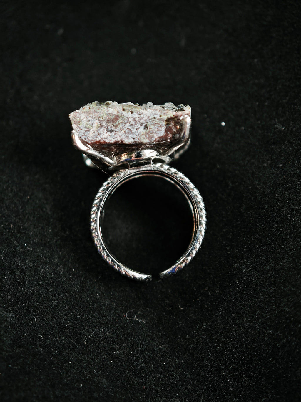 Epidote&Crystal Adjustable Ring - Natural Mineral - Solo Collection -038