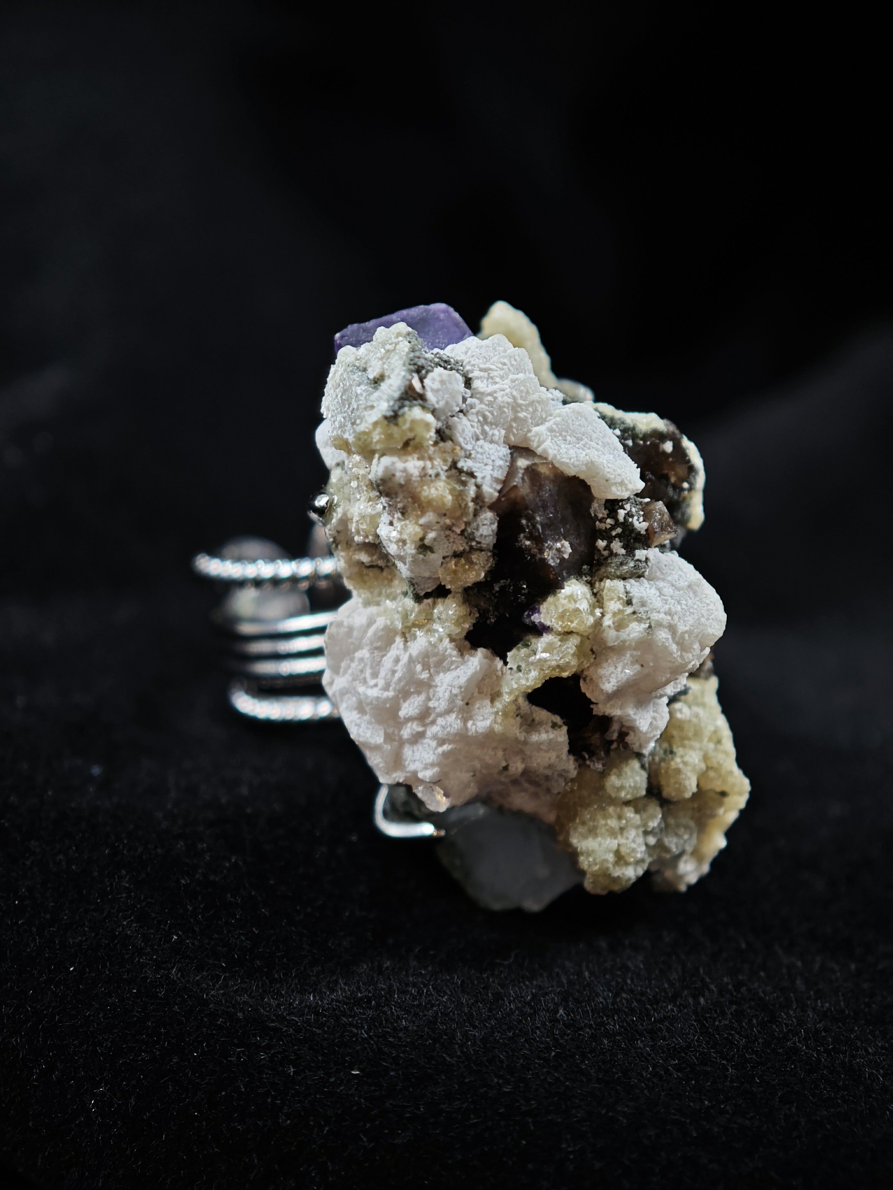 Mica&YGX Fluorite&Smoky Quartz Adjustable Ring - Natural Mineral - Solo Collection -040