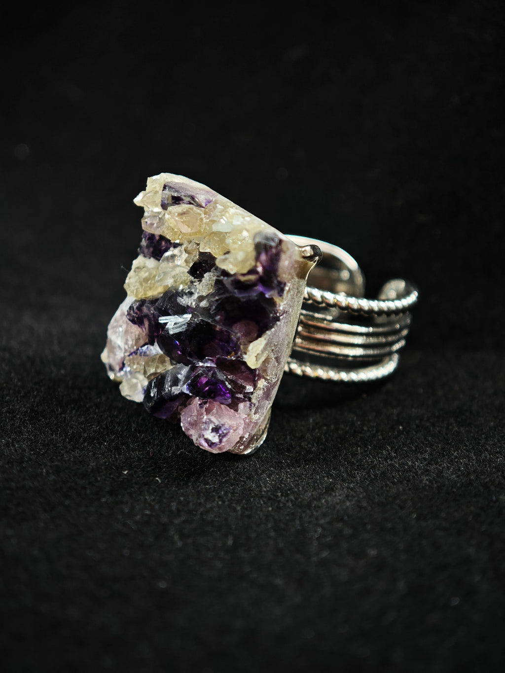 Phantom Fluorite Adjustable Ring - Natural Mineral - Solo Collection -041