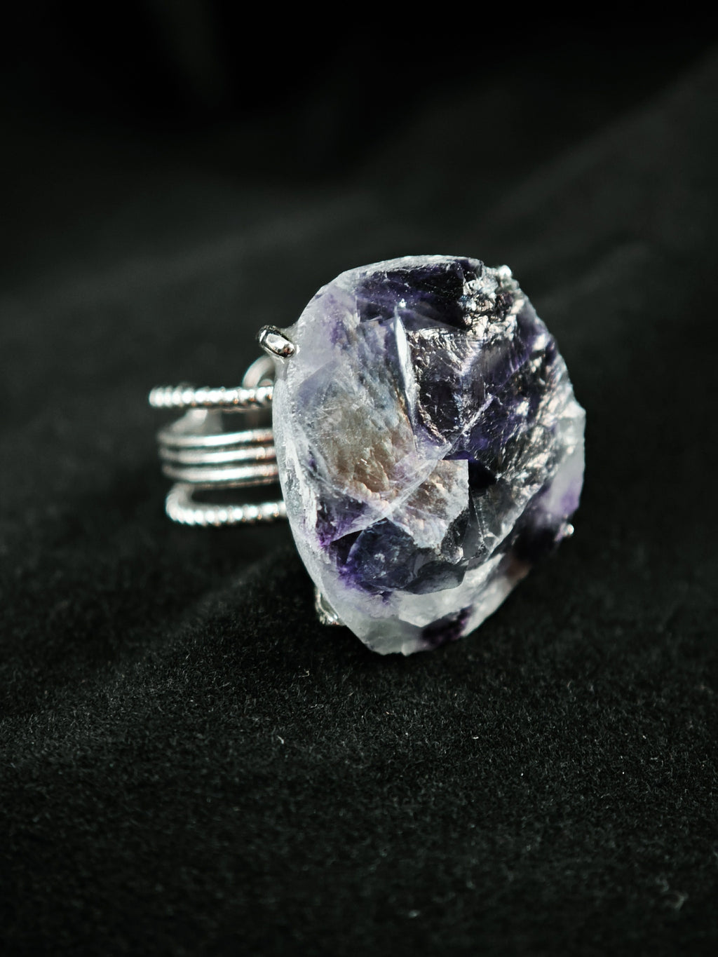 Phantom Fluorite Adjustable Ring - Natural Mineral - Solo Collection -042