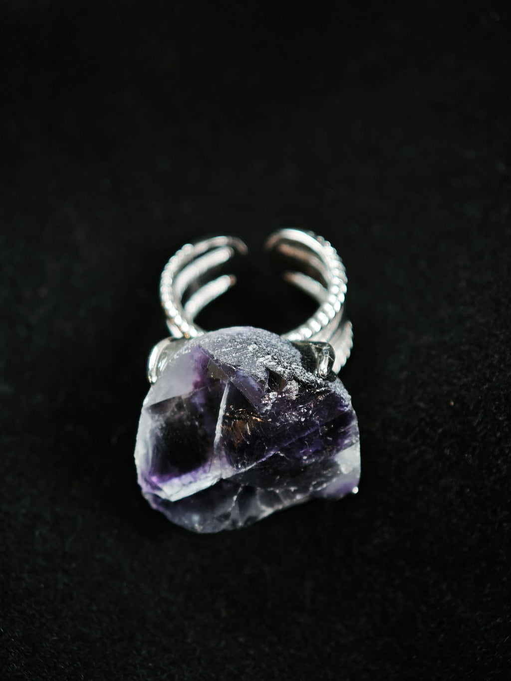Phantom Fluorite Adjustable Ring - Natural Mineral - Solo Collection -042