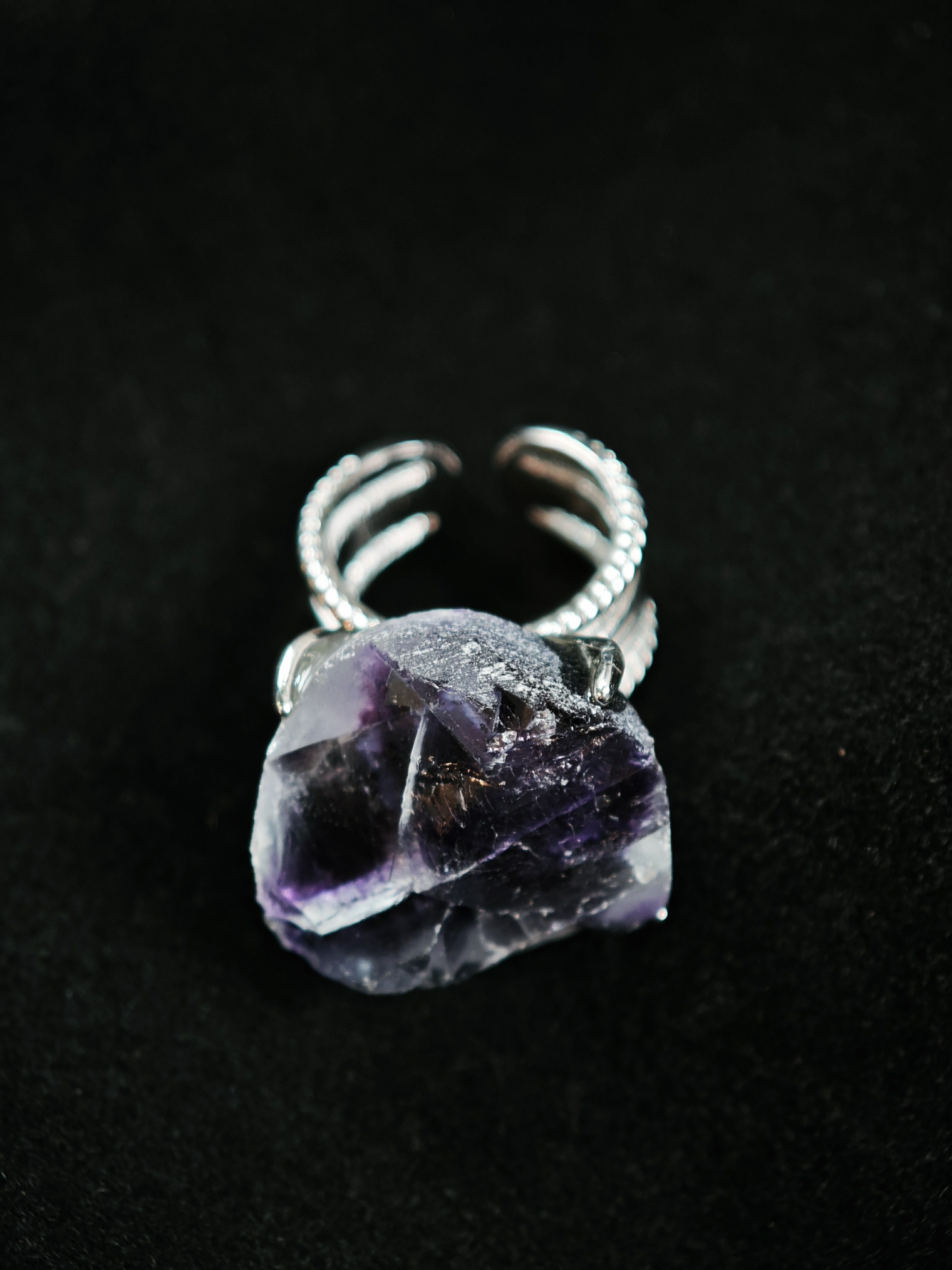 Phantom Fluorite Adjustable Ring - Natural Mineral - Solo Collection -042